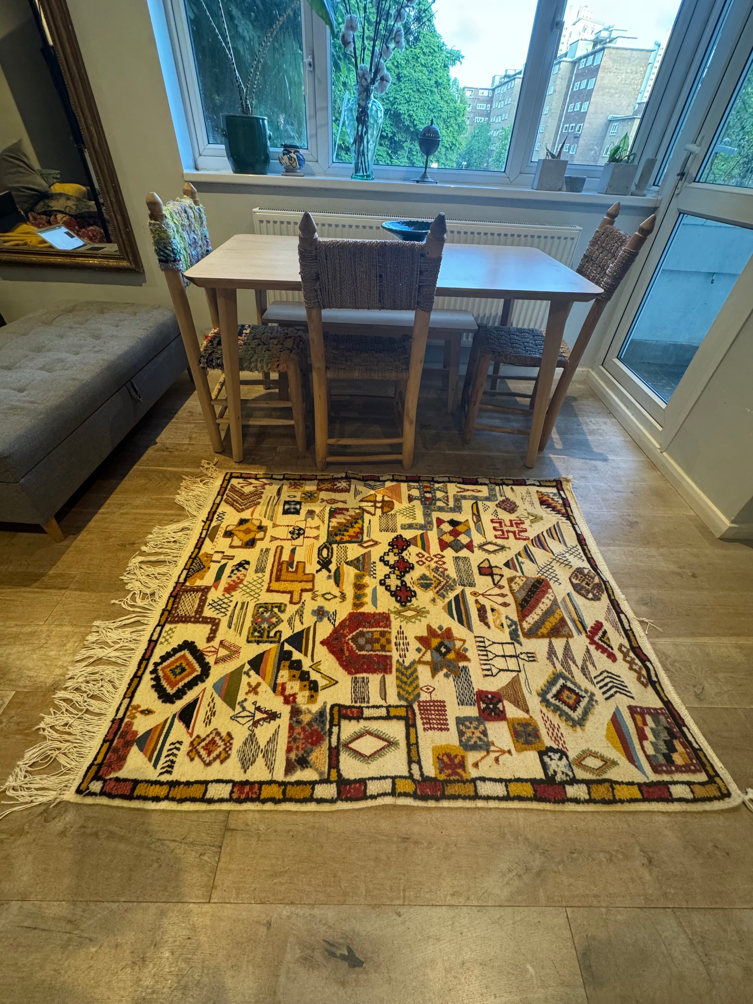 Reversible Taznakht Wool Rug – Berber Symbols | 150 x 118 cm
