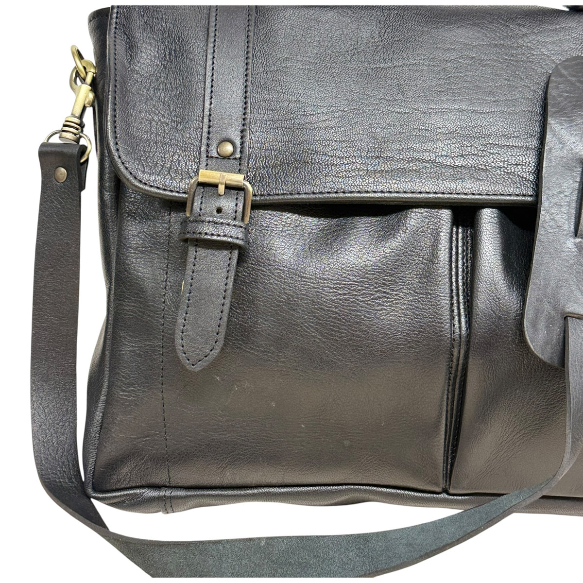 Oxford Full-Grain Leather Laptop Satchel - black