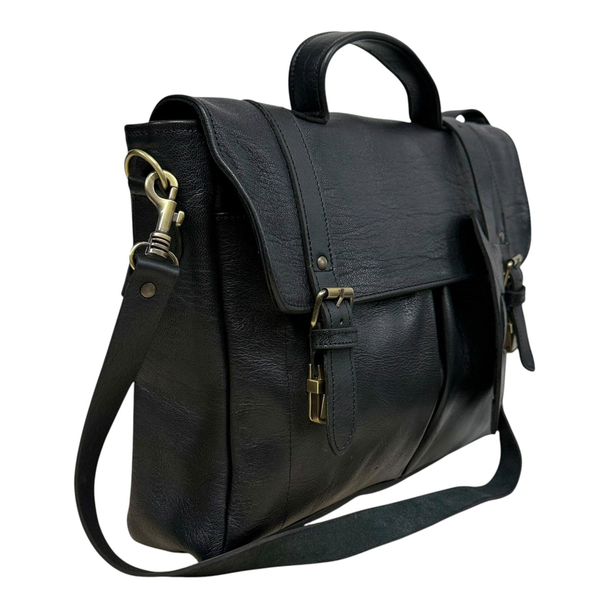Oxford Full-Grain Leather Laptop Satchel - black