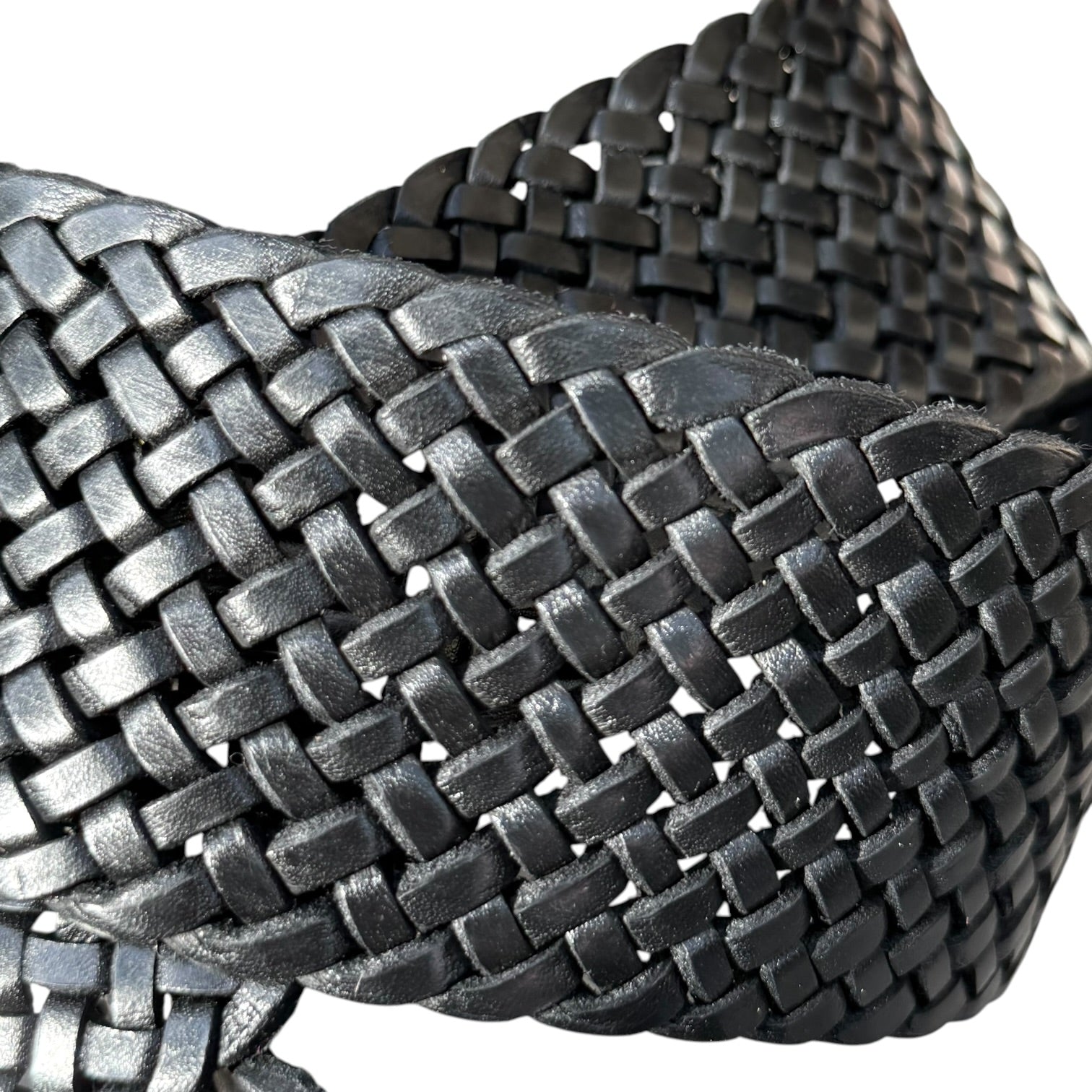 Wide Moroccan Braided Leather Belt with Silver Round Buckle