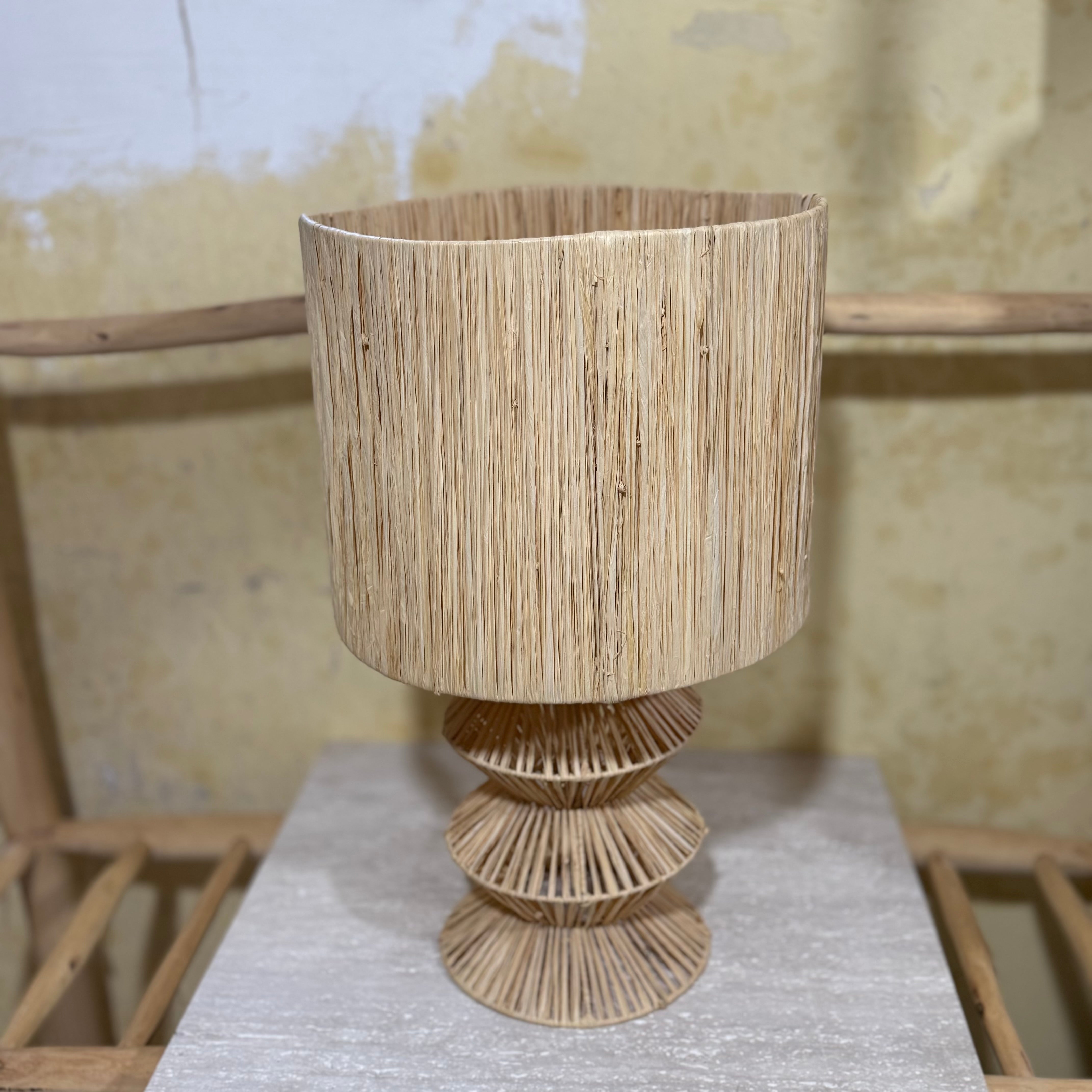 Handwoven Raffia Moroccan Table Lamp – Sculptural Boho Lighting
