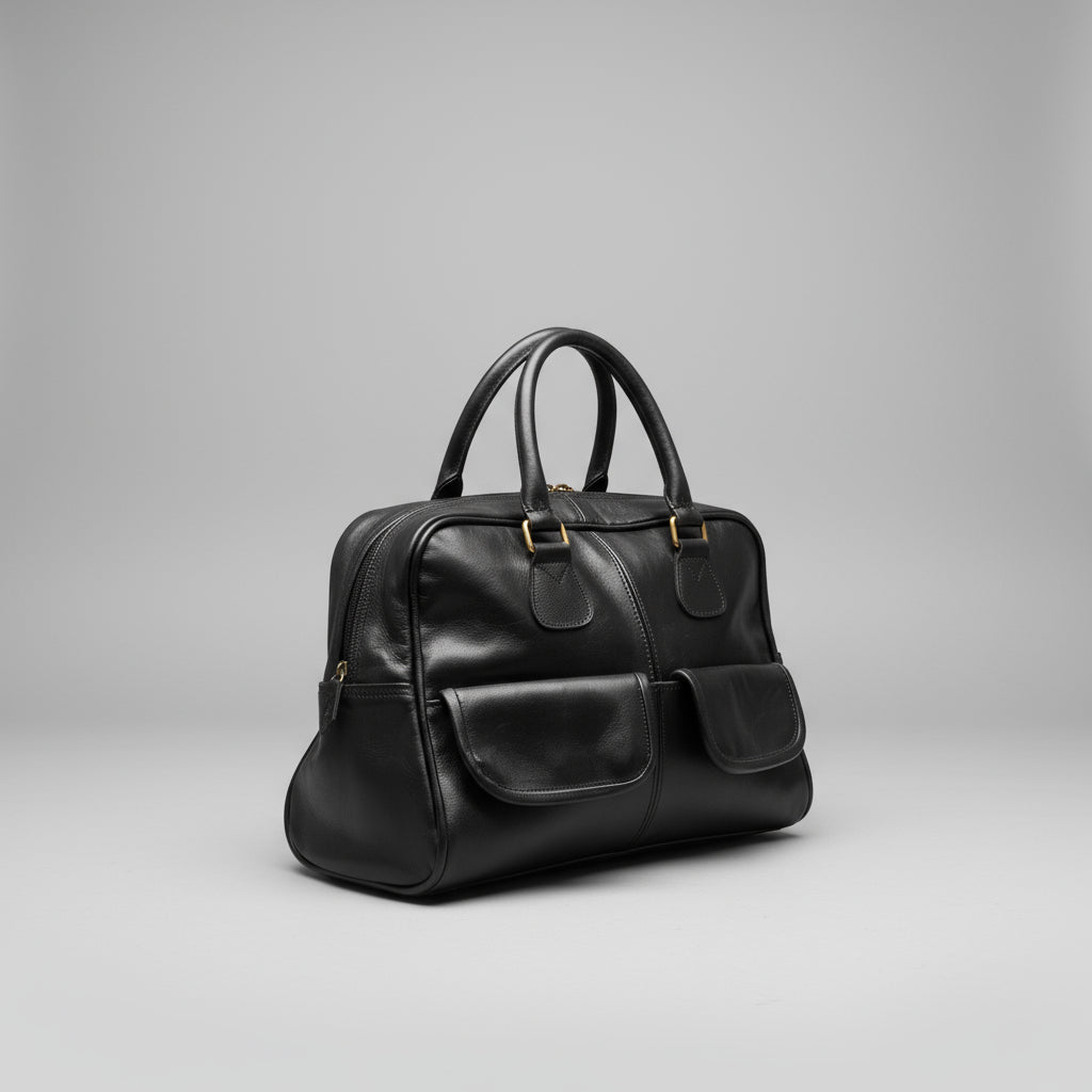 Bowler Handmade Leather Shoulder Bag – Black Full-Grain Leather