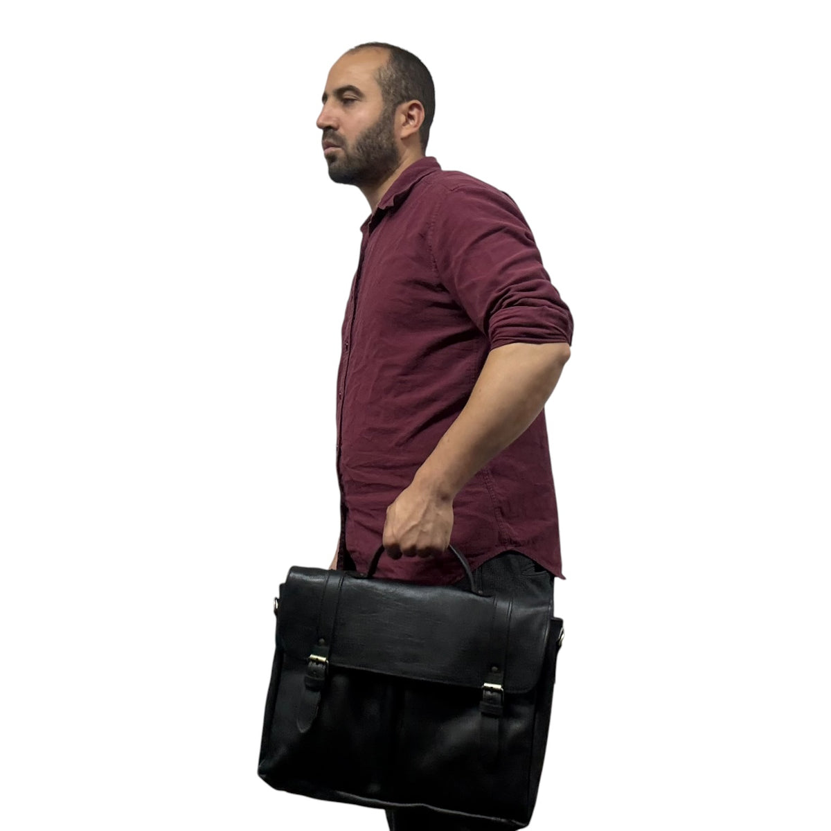 Oxford Full-Grain Leather Laptop Satchel - black