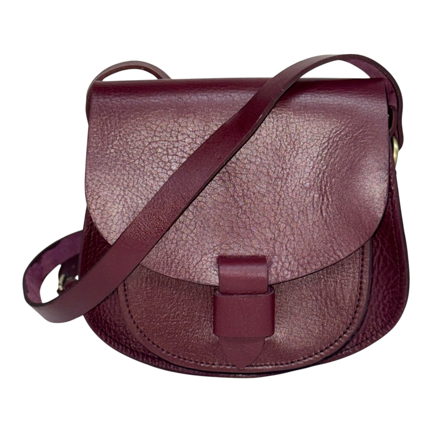 Maya Burgundy Leather Saddle Bag – Handmade Full-Grain Crossbody