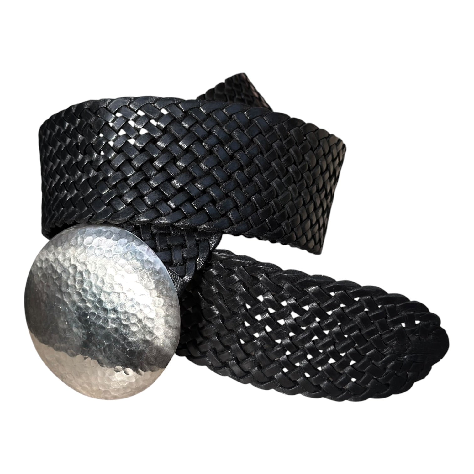 Wide Moroccan Braided Leather Belt with Silver Round Buckle
