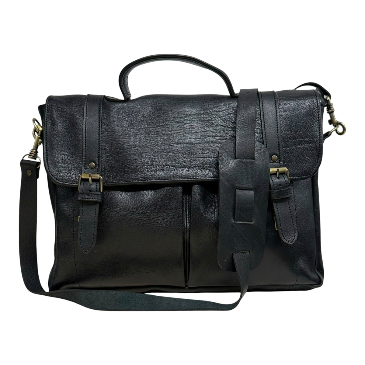 Oxford Full-Grain Leather Laptop Satchel - black