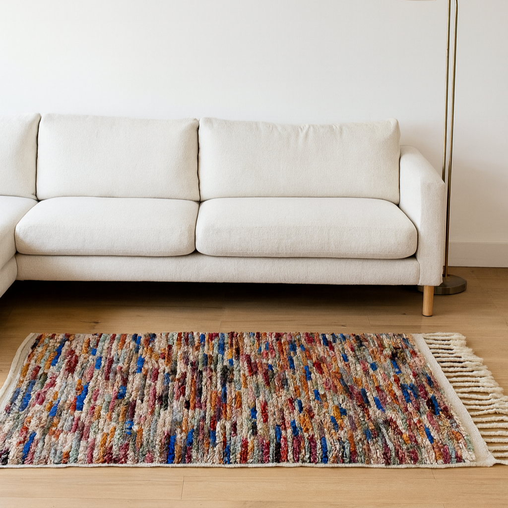 Boujaad Rug – Handmade Moroccan Berber Wool Rug 160 x 100 cm – Vintage Multicolour Striped Pattern