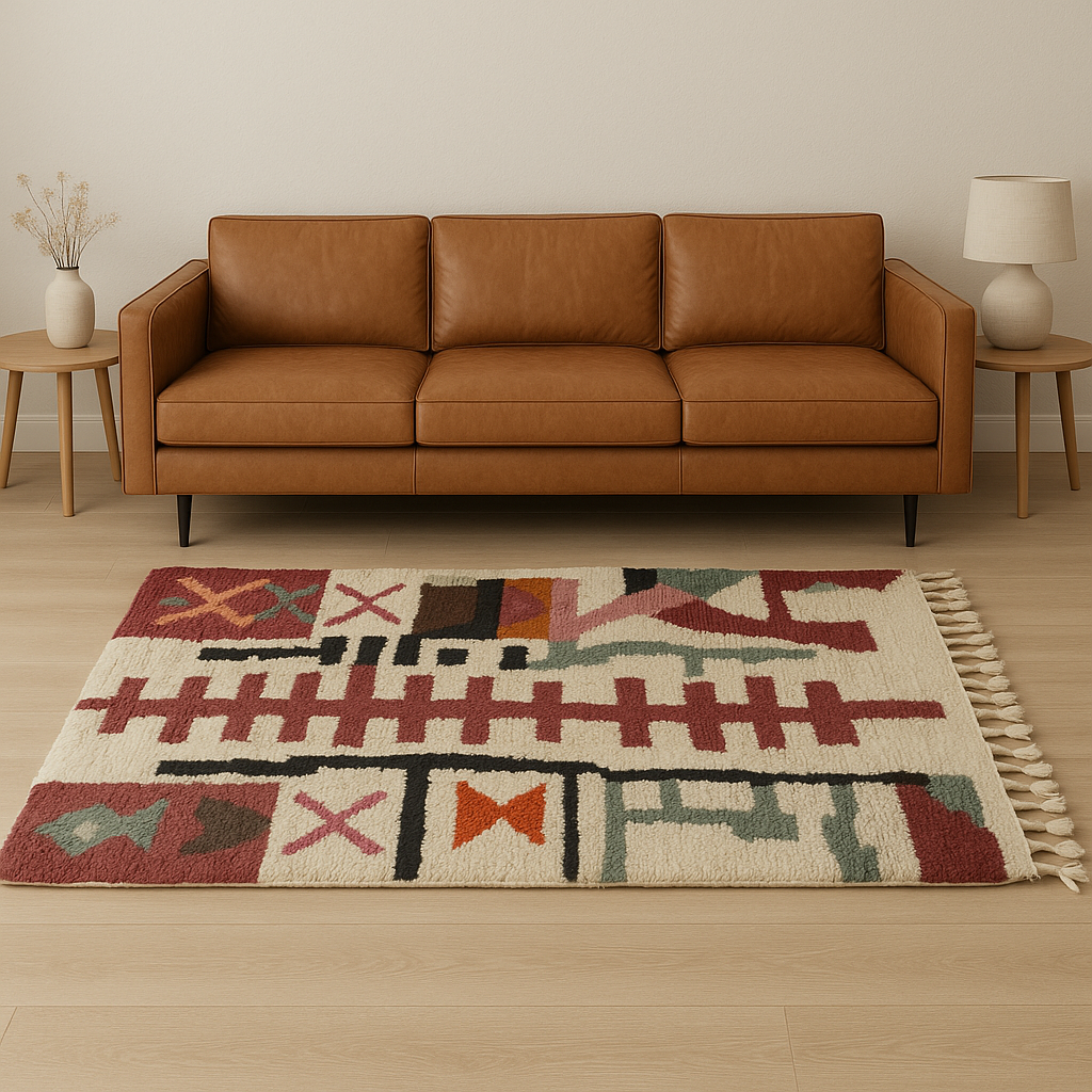 Boujaad Rug – Handmade Moroccan Berber Wool Rug 170 x 99 cm – Vintage Abstract Tribal Pattern
