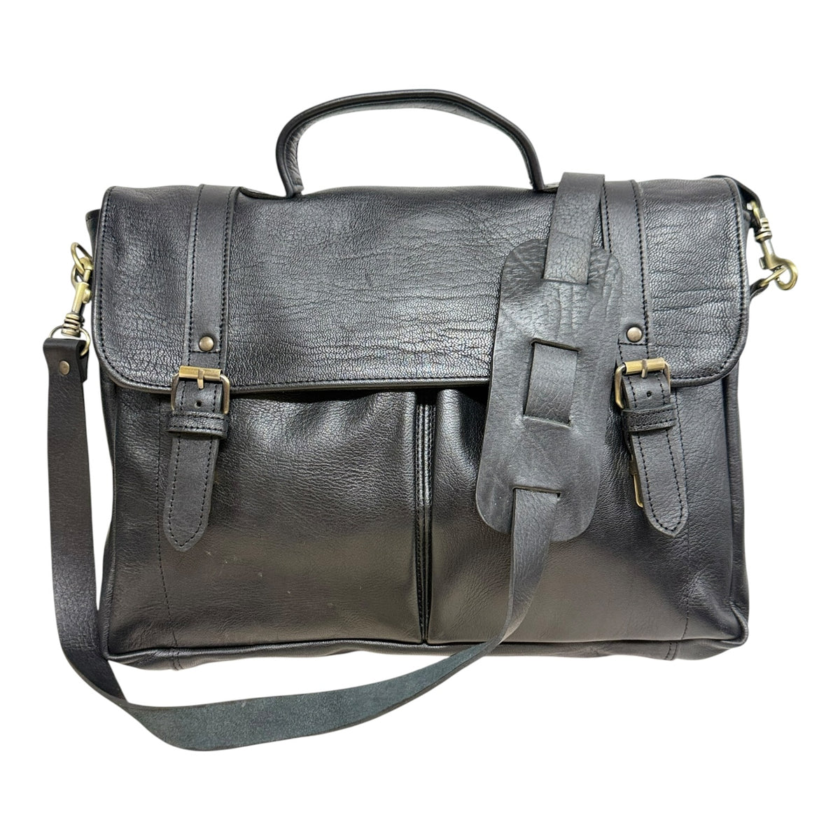 Oxford Full-Grain Leather Laptop Satchel - black