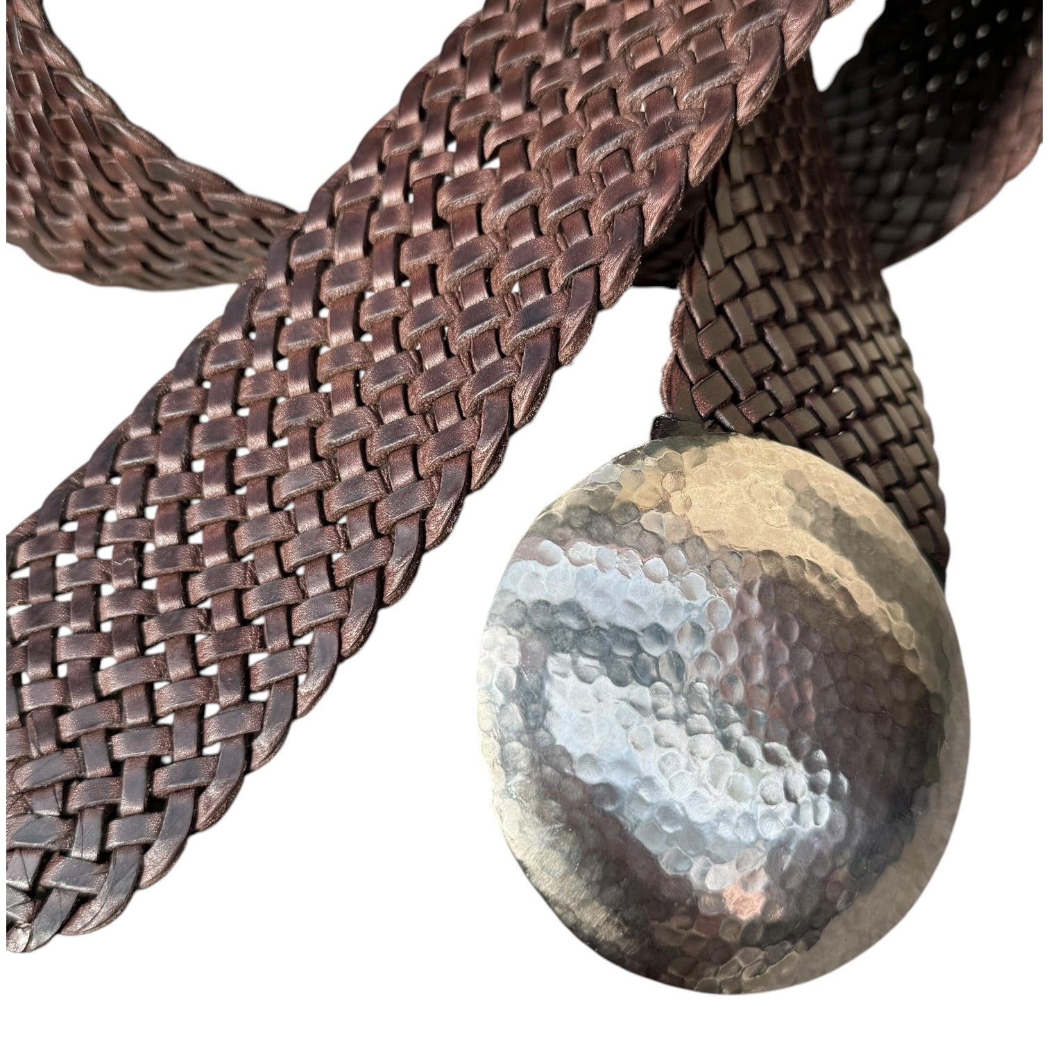 Wide Moroccan Braided Leather Belt with Silver Round Buckle