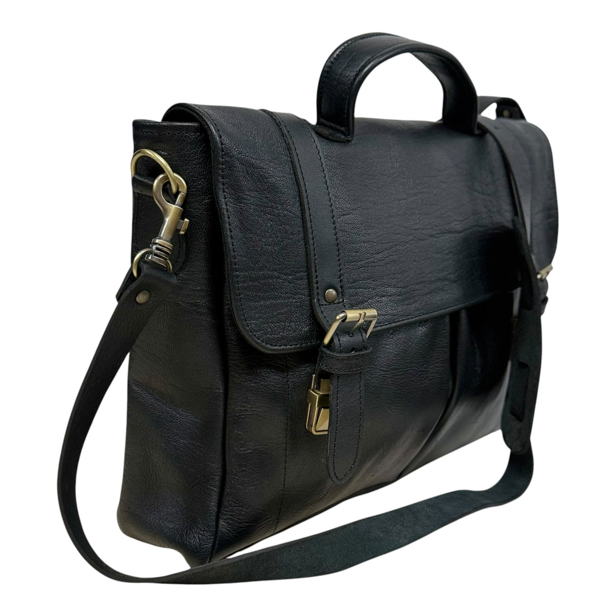 Oxford Full-Grain Leather Laptop Satchel - black