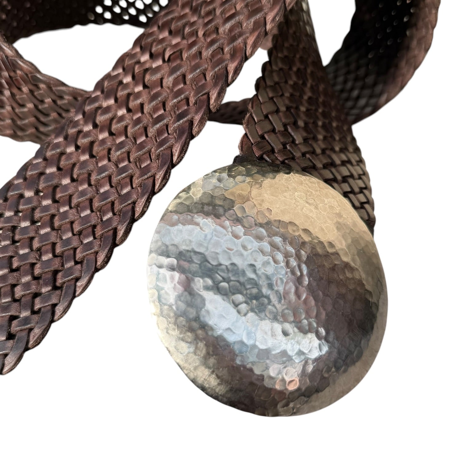 Wide Moroccan Braided Leather Belt with Silver Round Buckle