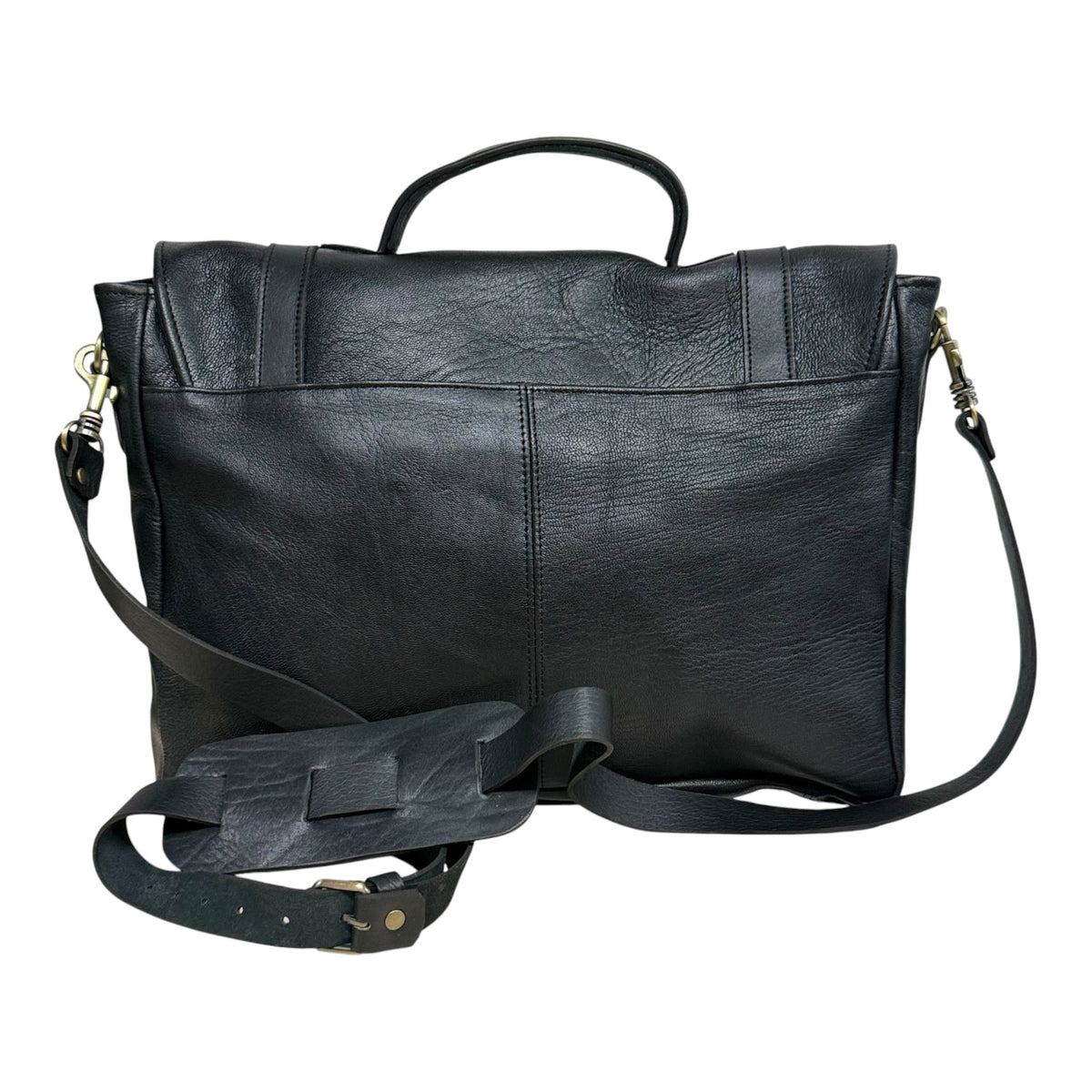 Oxford Full-Grain Leather Laptop Satchel - black
