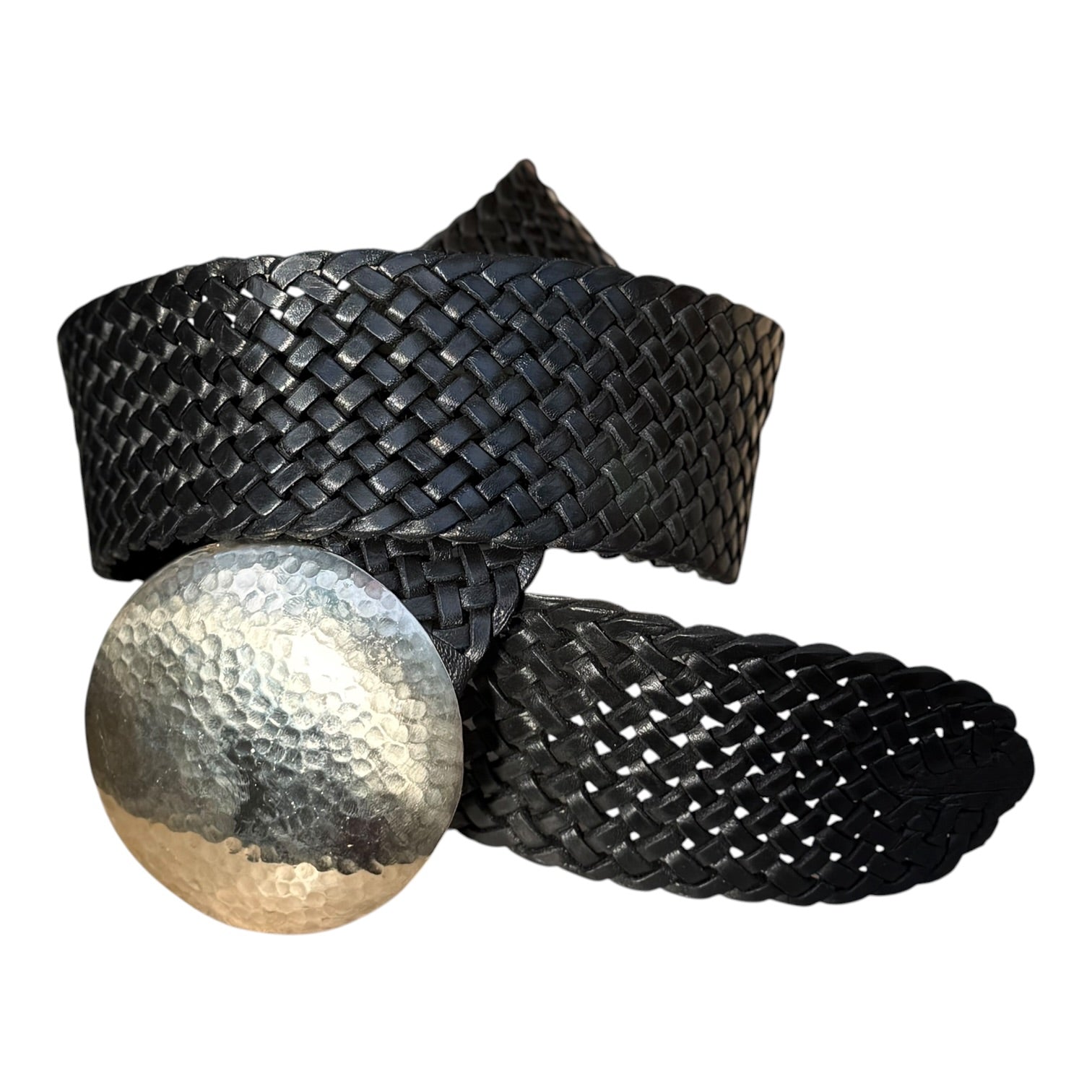 Wide Moroccan Braided Leather Belt with Silver Round Buckle