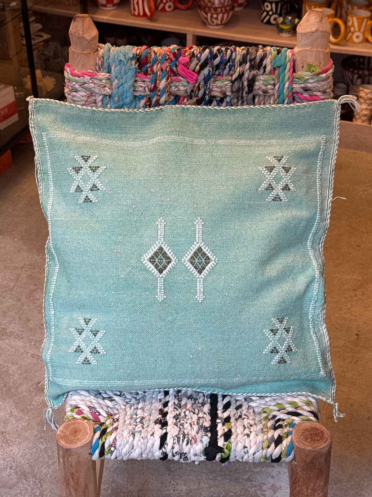 Handmade Moroccan Cactus Silk Cushion – 50x50cm Green