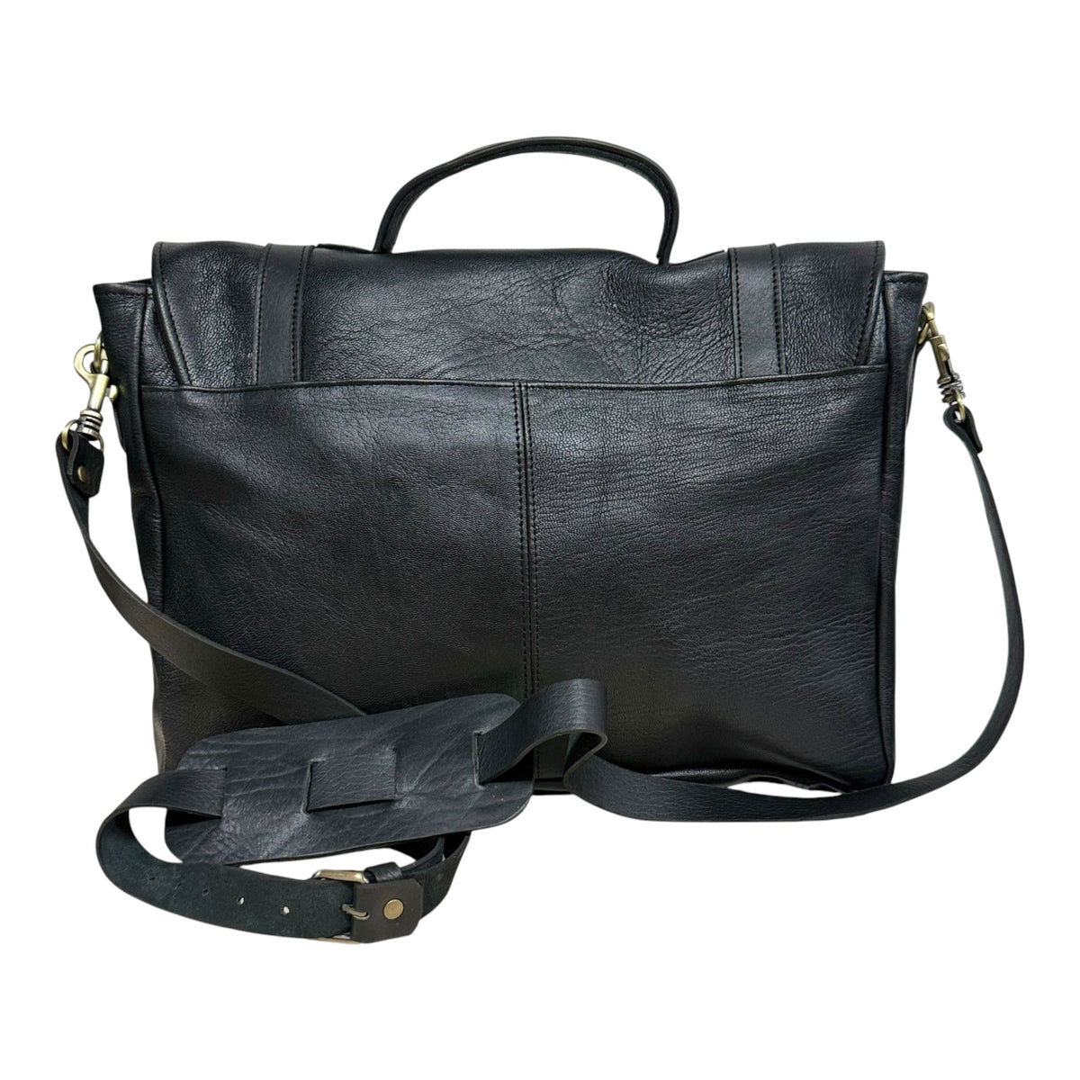 Oxford Full-Grain Leather Laptop Satchel - black