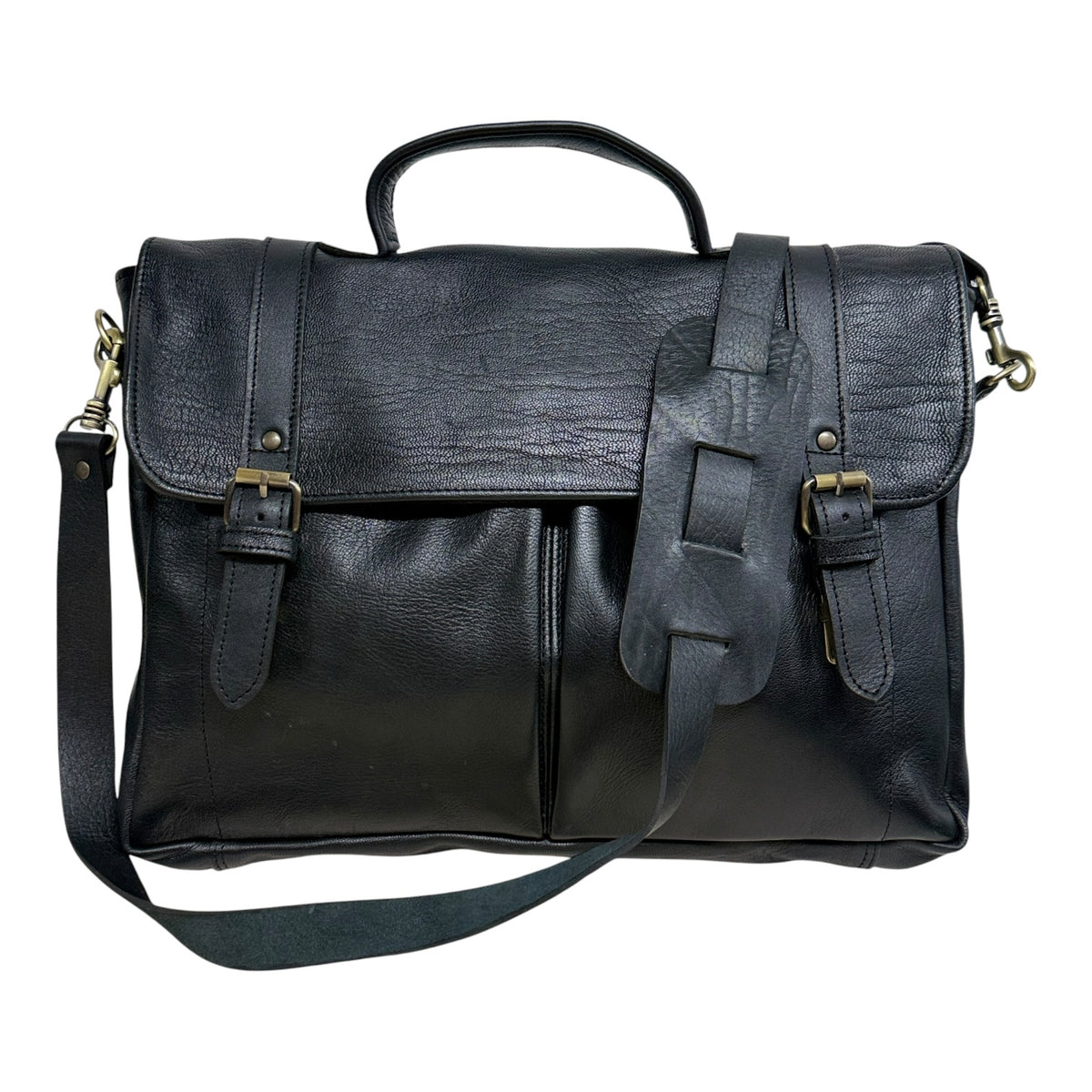 Oxford Full-Grain Leather Laptop Satchel - black