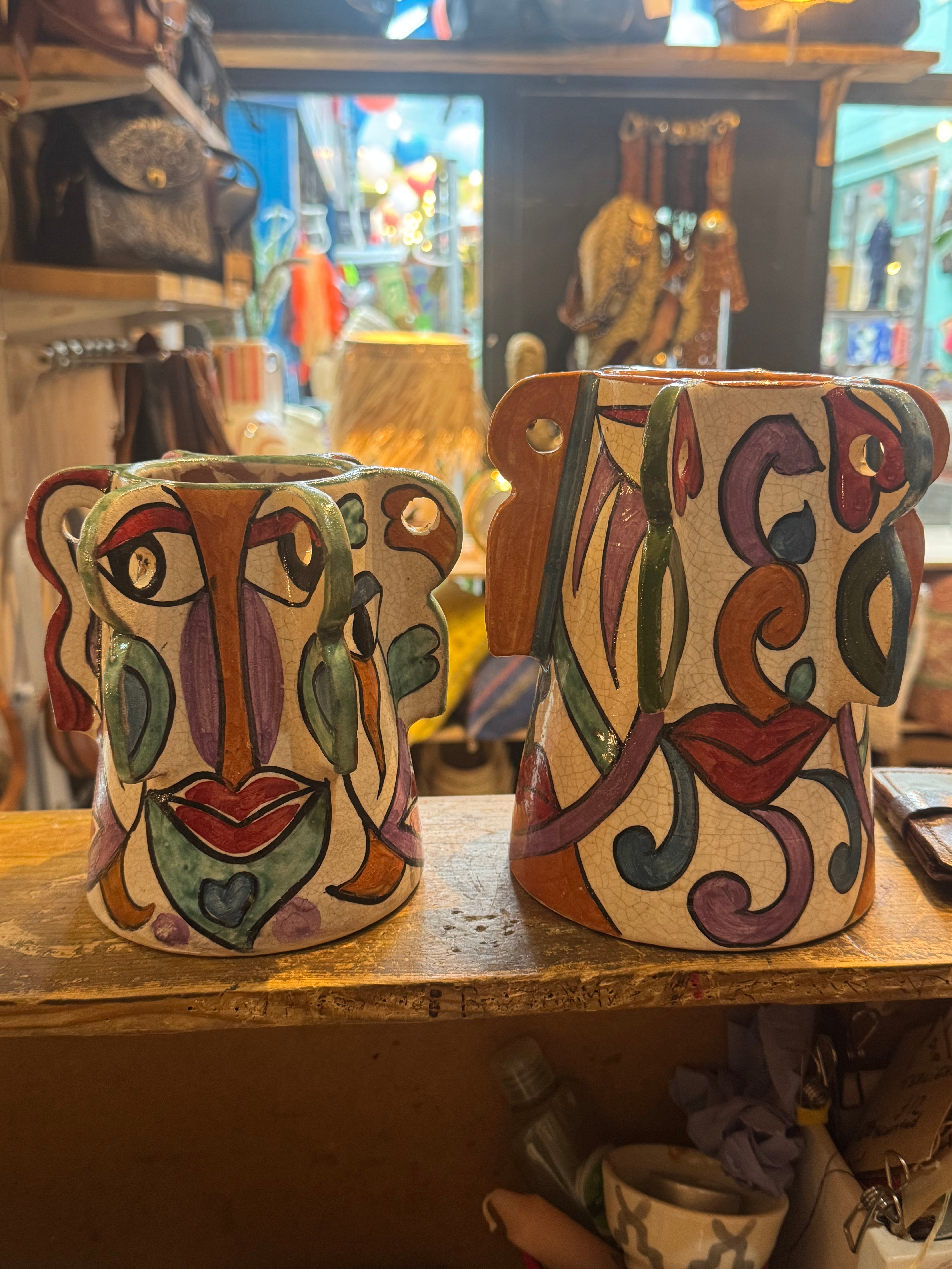 One-of-a-Kind Hand-Painted Moroccan Ceramic Face Vase