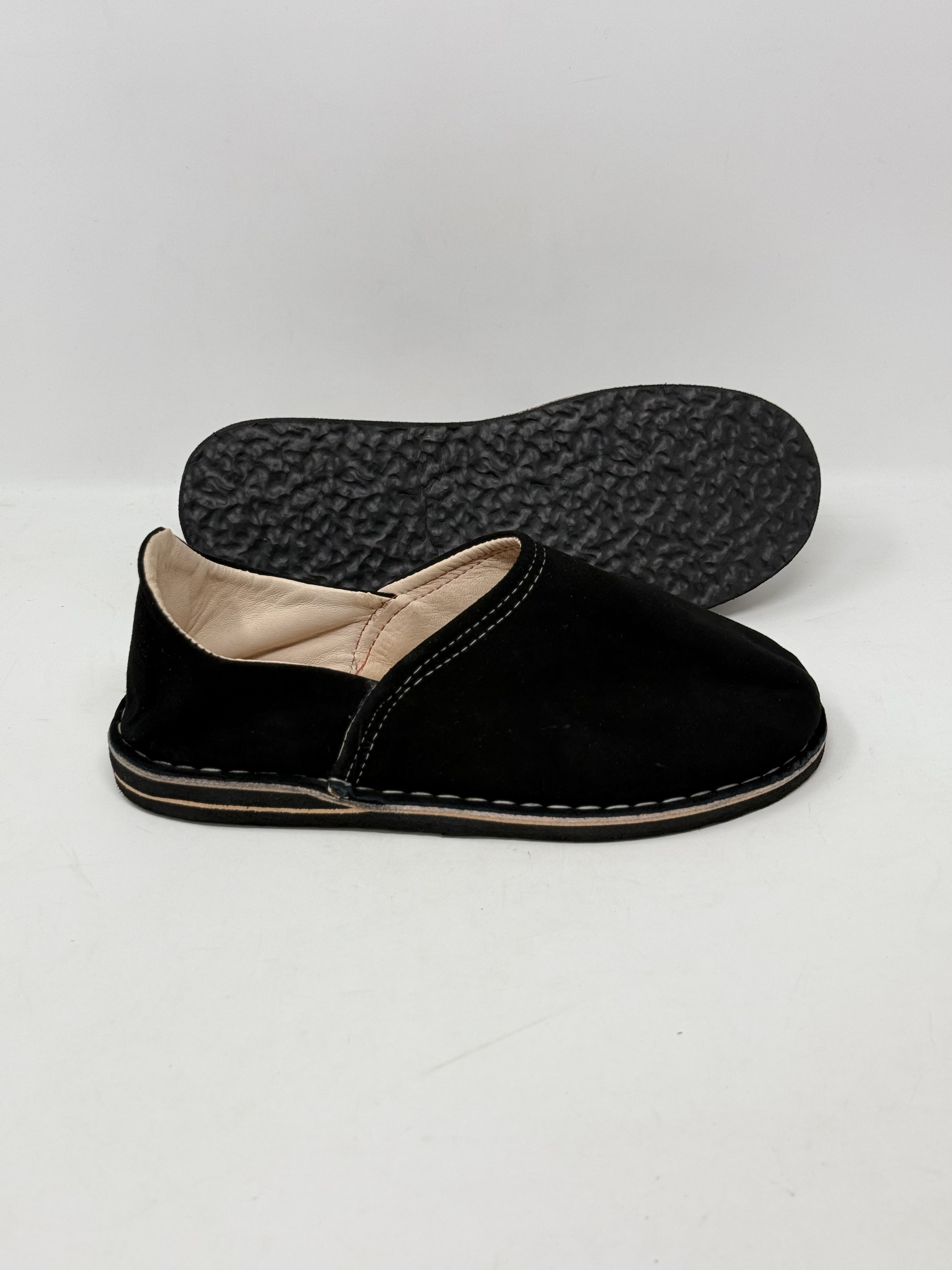 Herren-Slipper aus Leder in Grau/Blau