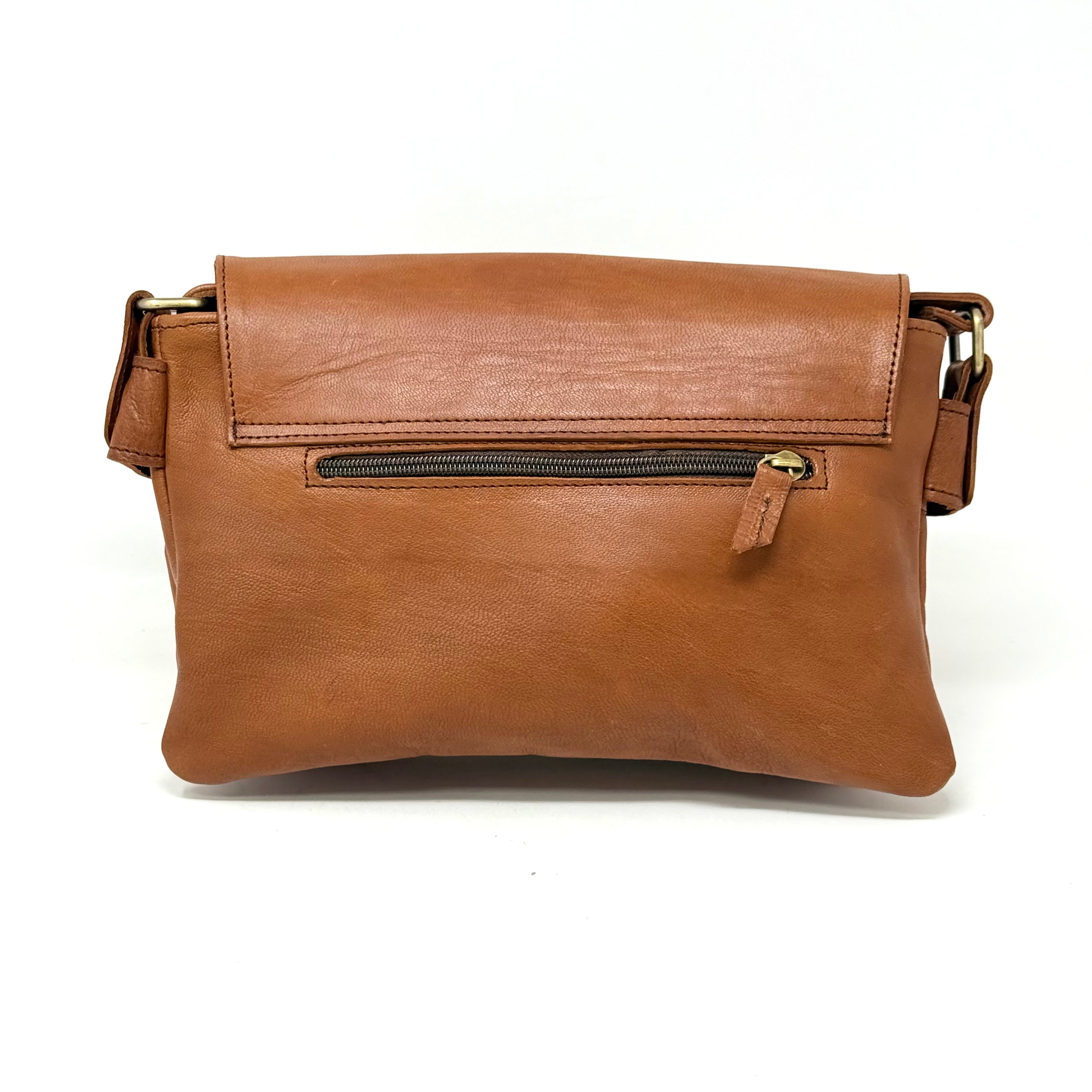 Multi-Compartment Women's Leather Handbag- Light brown