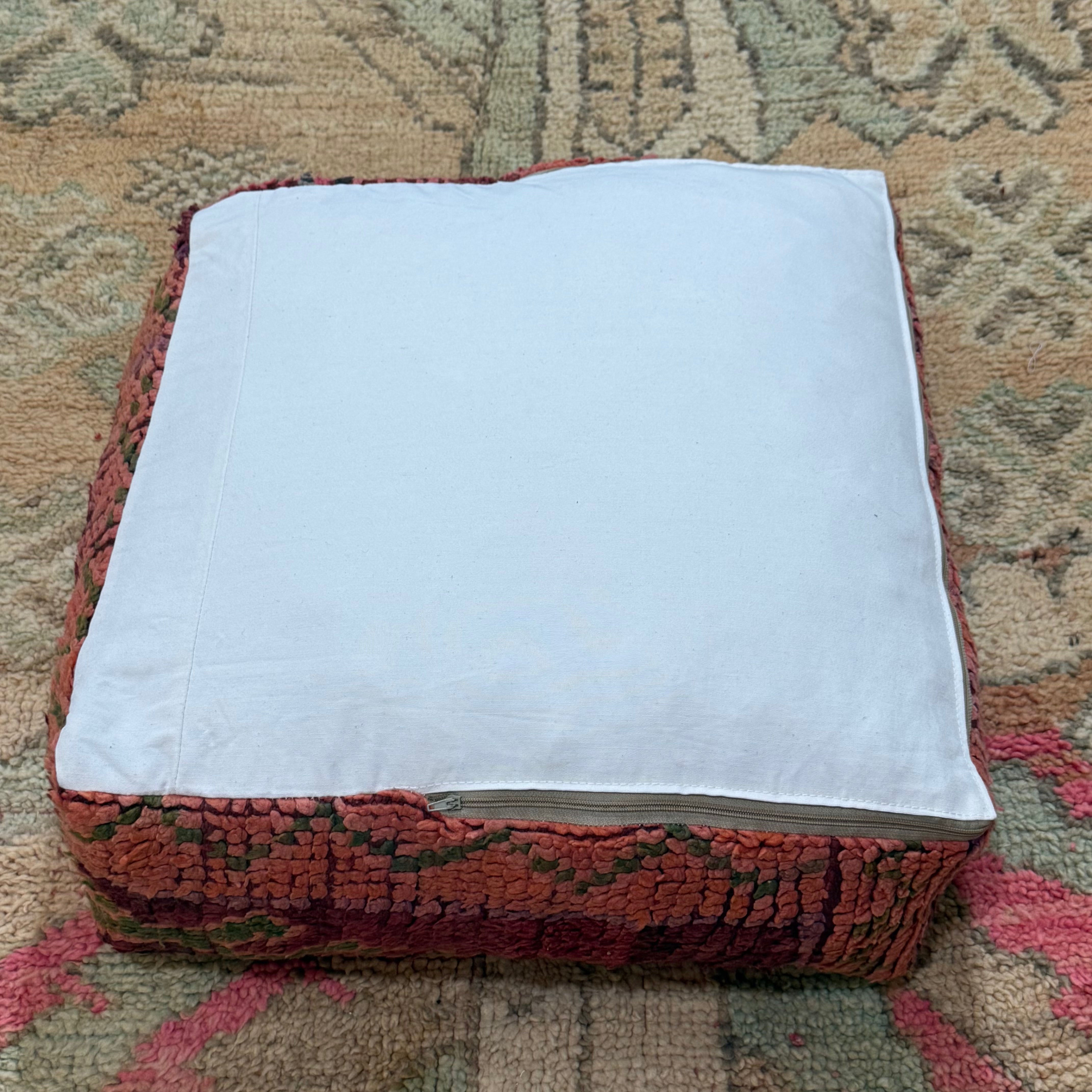 Vintage Boujad Pouffe – Deep Rose & Plum with Subtle Tribal Pattern (60 × 60 × 20 cm)
