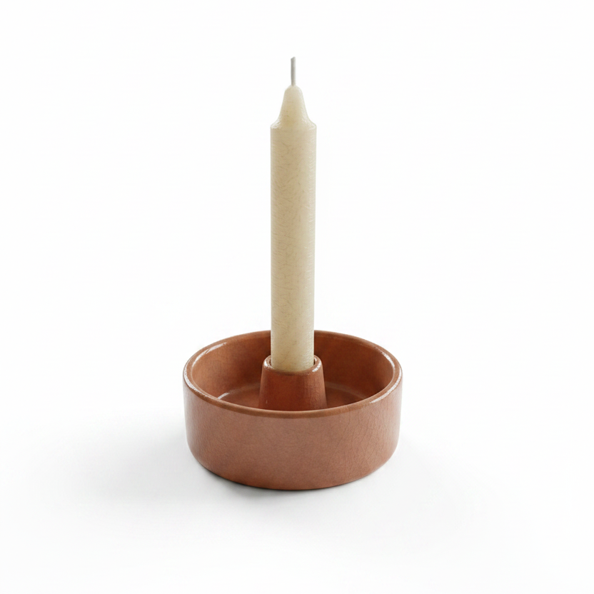 Handcrafted Terracotta Ceramic Taper Candle Holder – Donut Shape