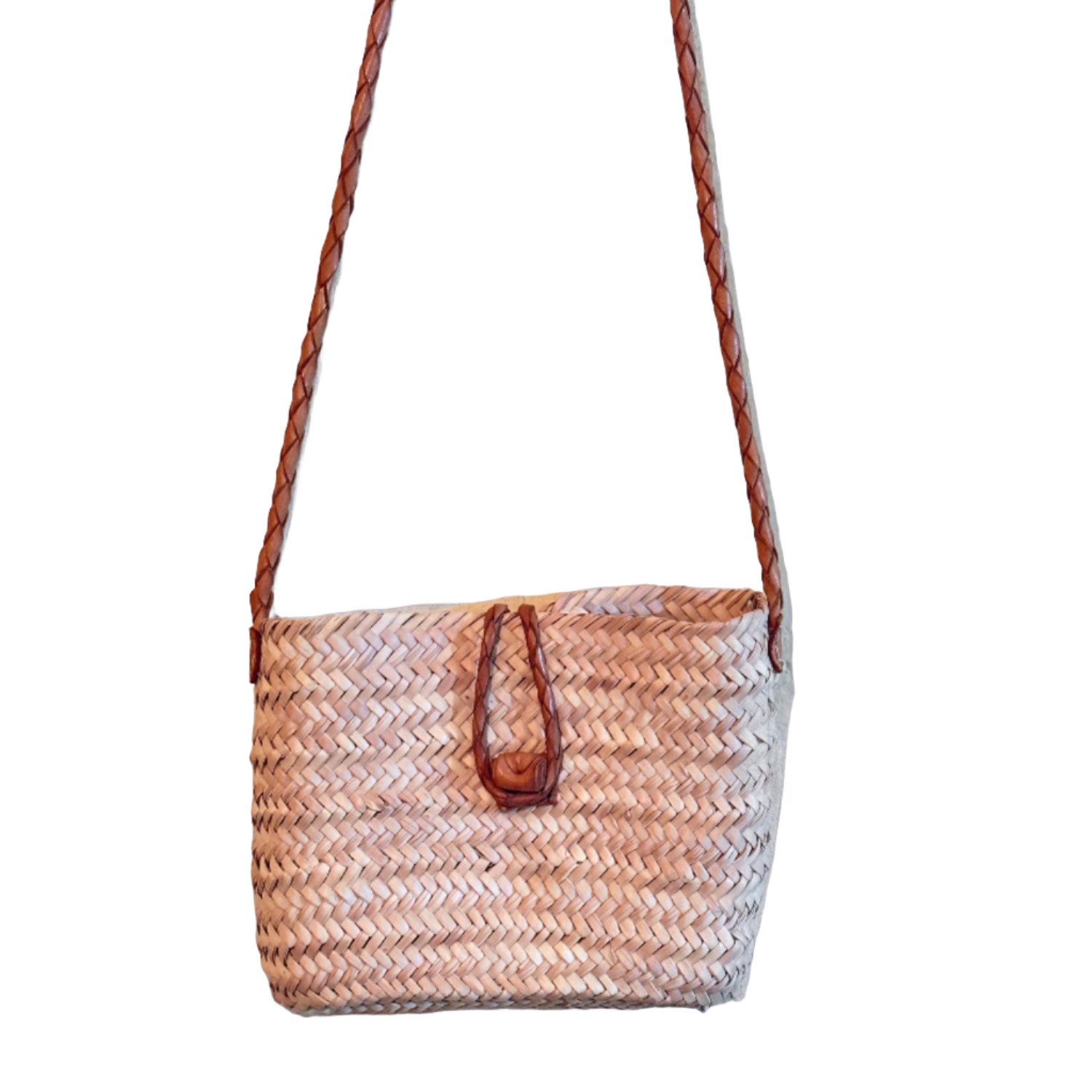 Handwoven Straw Bag woven Leather Strap