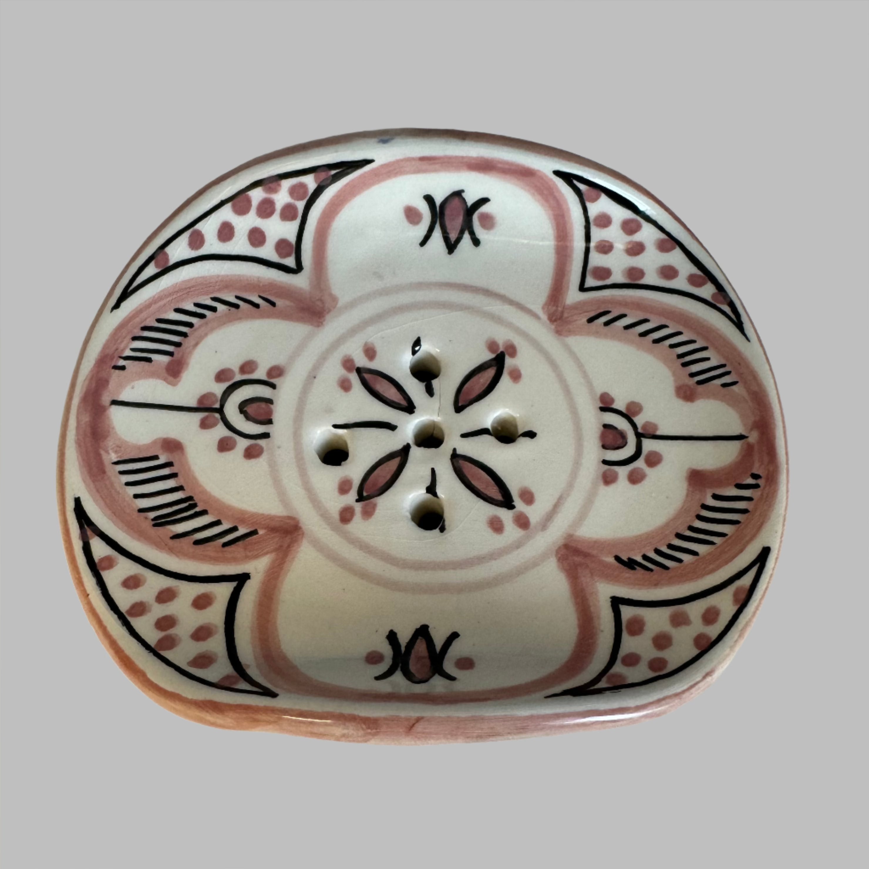 Handpainted Ceramic Soap Dish- Pink & Black