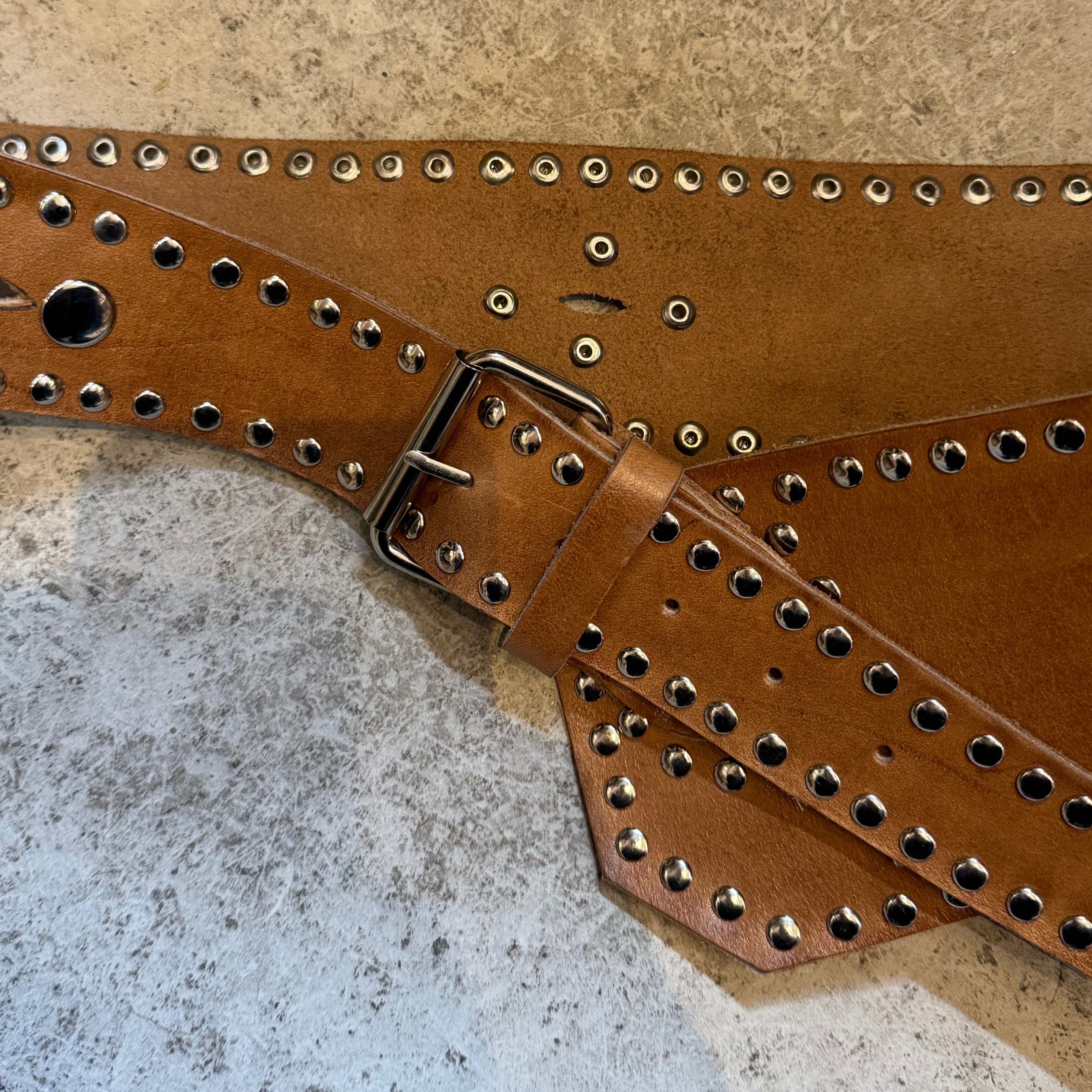 Tan Asymmetric Leather Studded Moroccan Belt | Artisan Stories