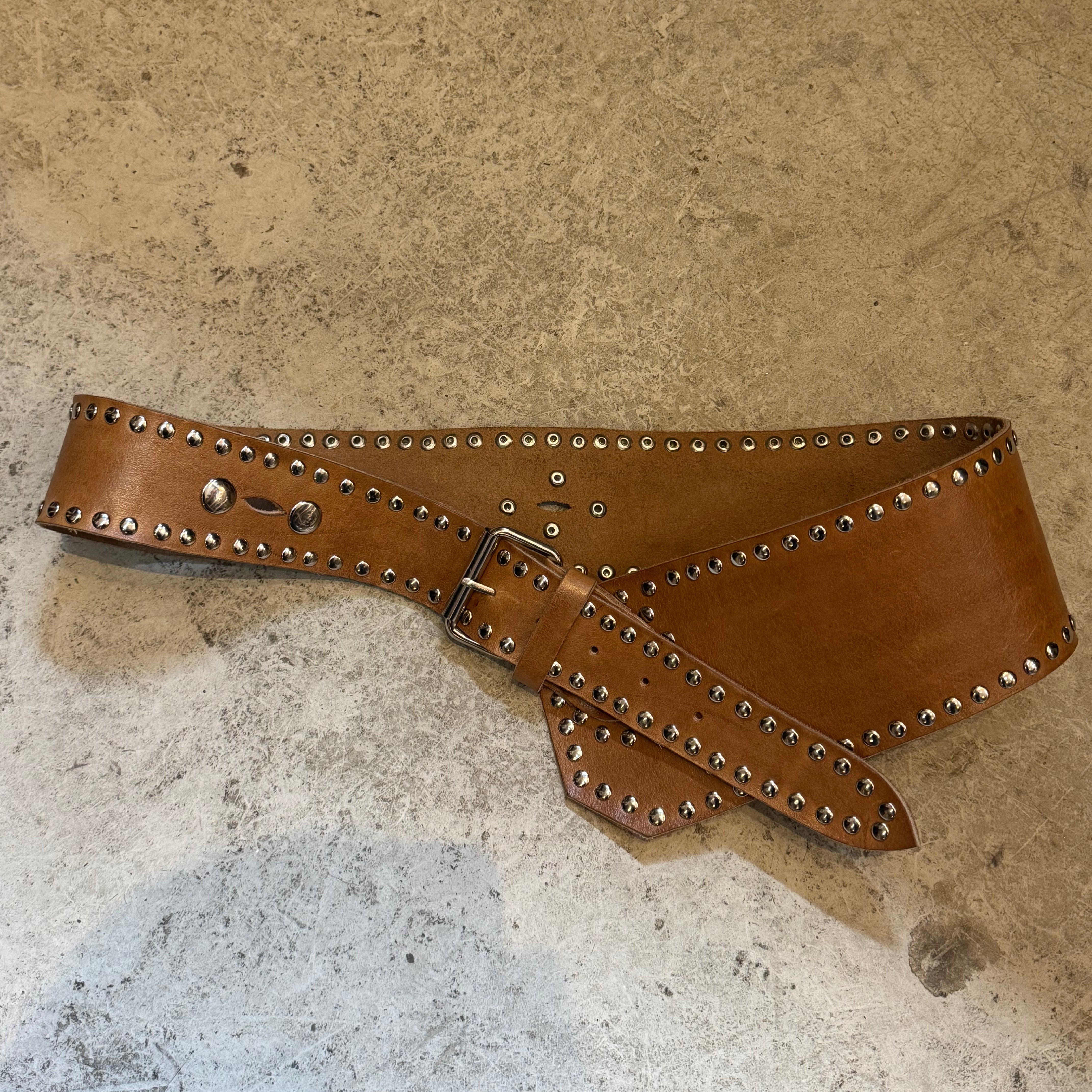 Handcrafted Studded Leather Belt – Wide Tan Artisan Boho Belt