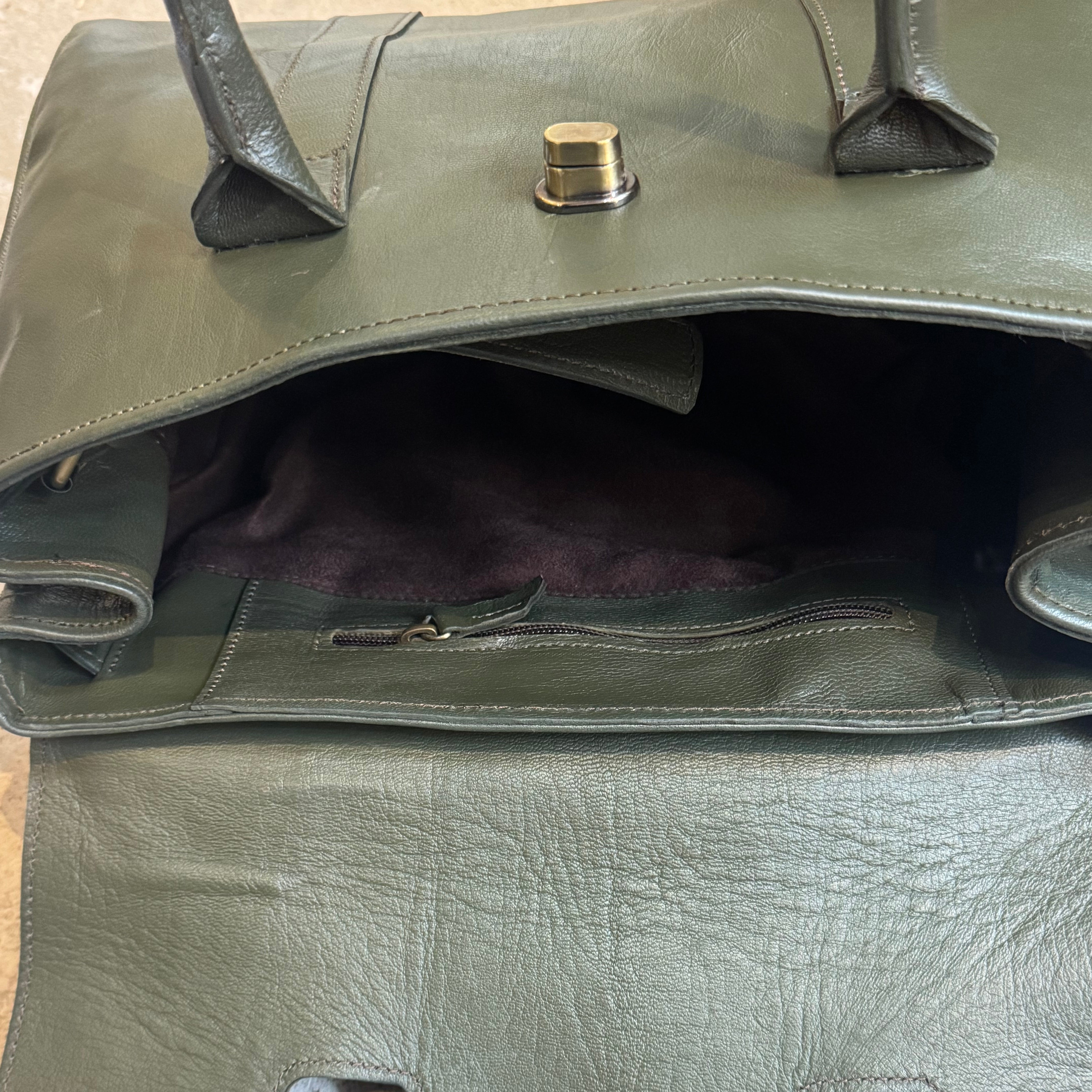 Harriet Olive Green Leather Tote Bag | Handcrafted Full-Grain Work & Laptop Tote