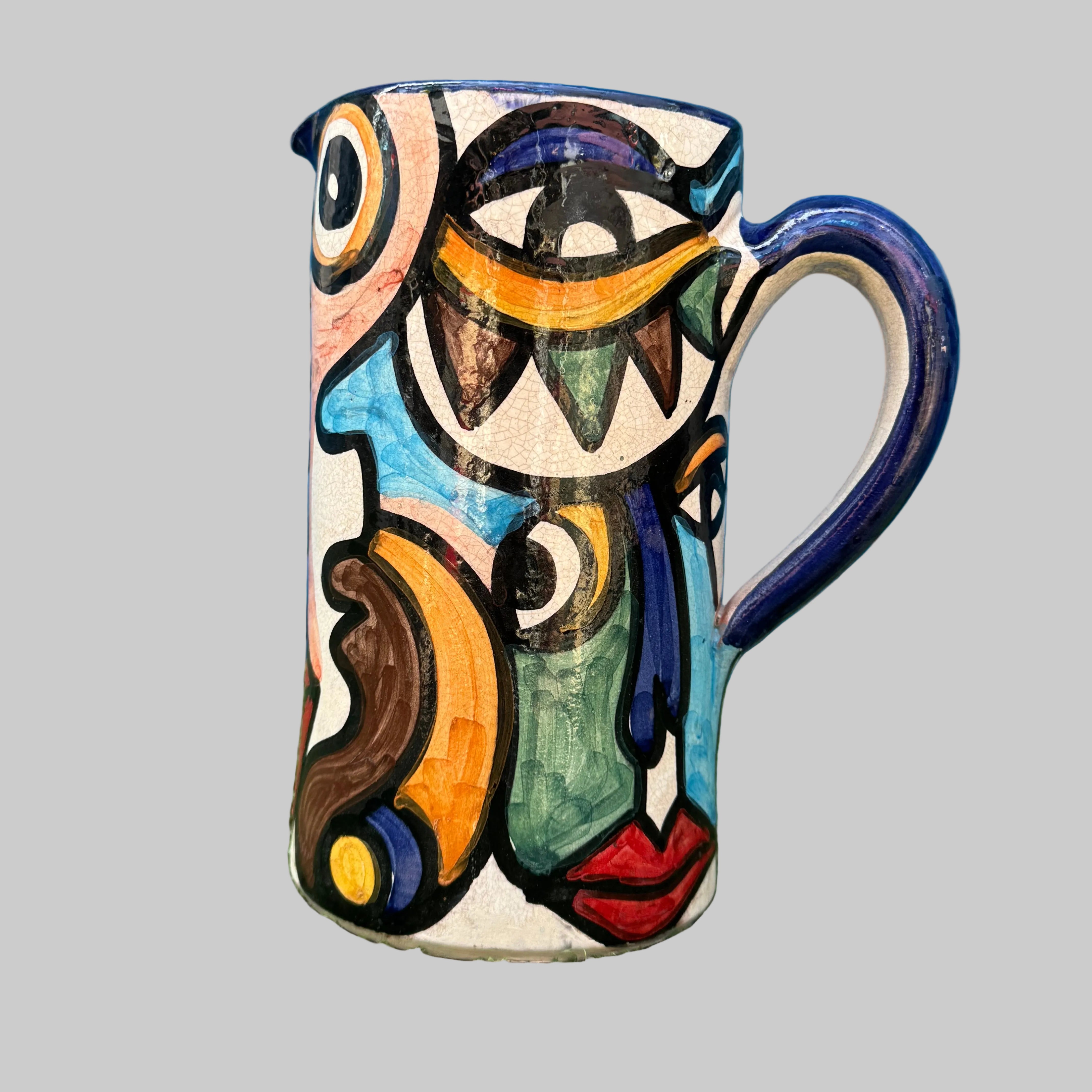 Cubist Hand-Painted Decorative Jug & Vase