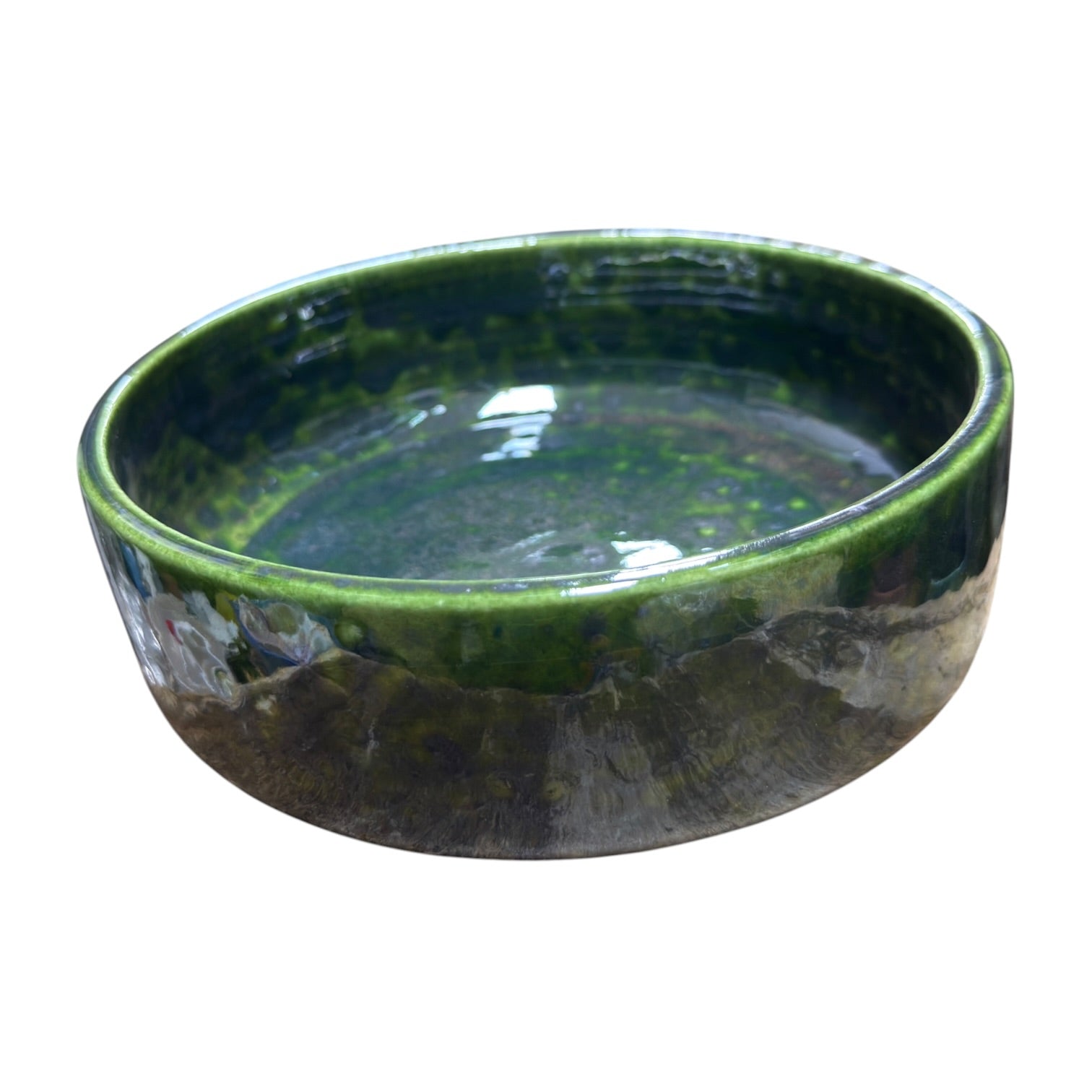Handmade Green Glazed Ceramic Bowl & Plant Saucer – Set of 3