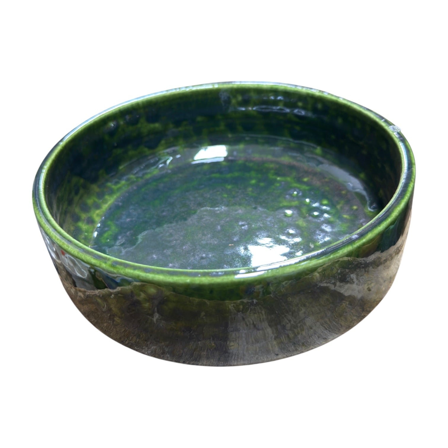 Handmade Green Glazed Ceramic Bowl & Plant Saucer – Set of 3