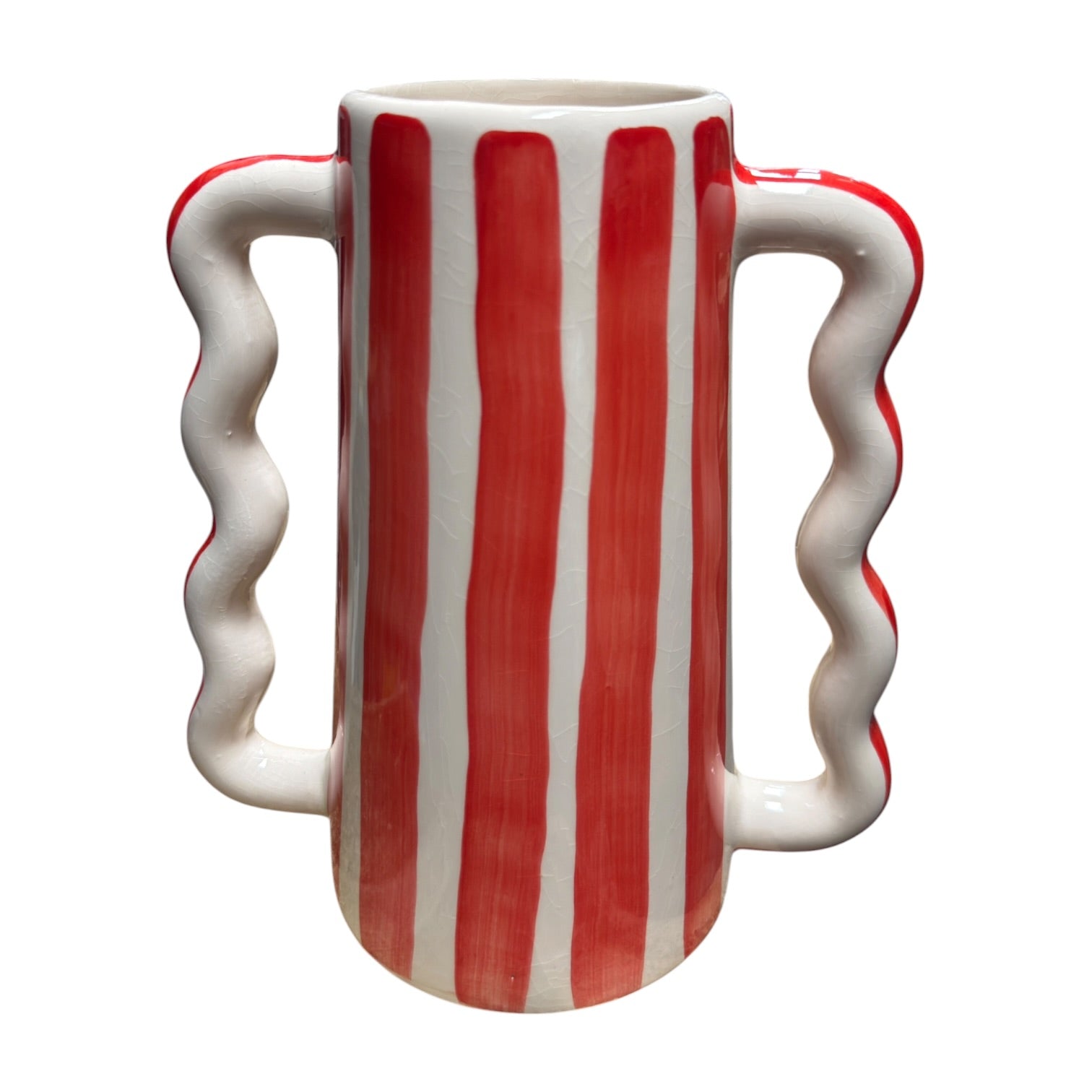 Artisan-Made Moroccan Wavy-Handle Striped Vase