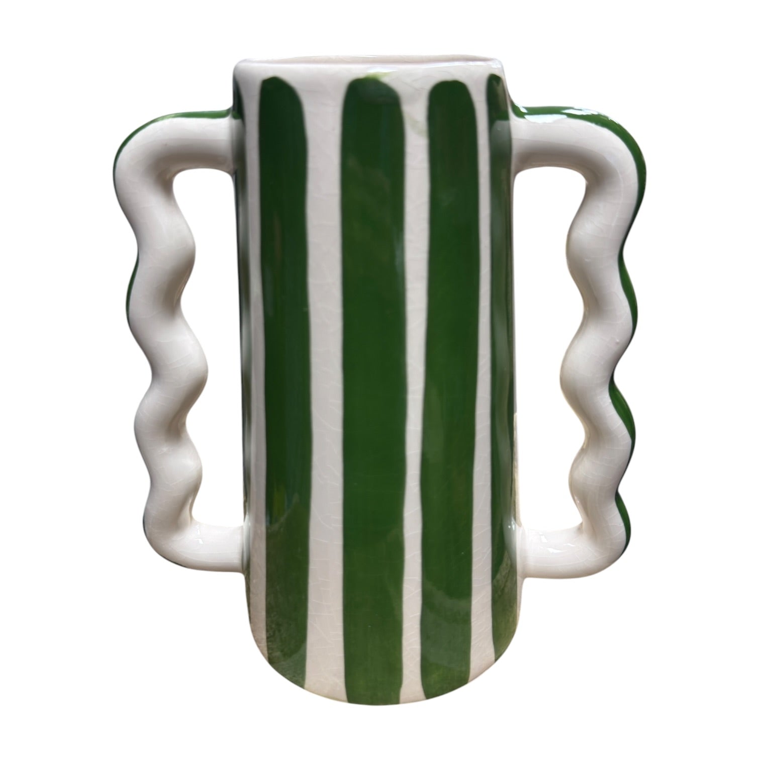 Artisan-Made Moroccan Wavy-Handle Striped Vase