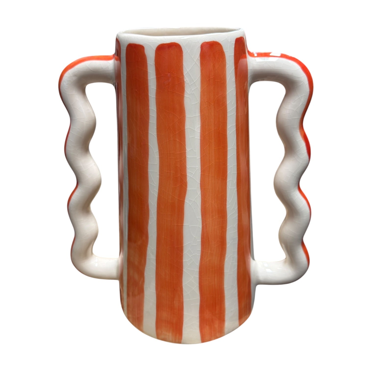 Artisan-Made Moroccan Wavy-Handle Striped Vase