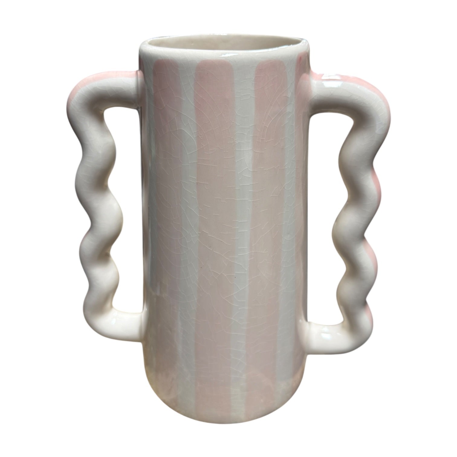 Artisan-Made Moroccan Wavy-Handle Striped Vase