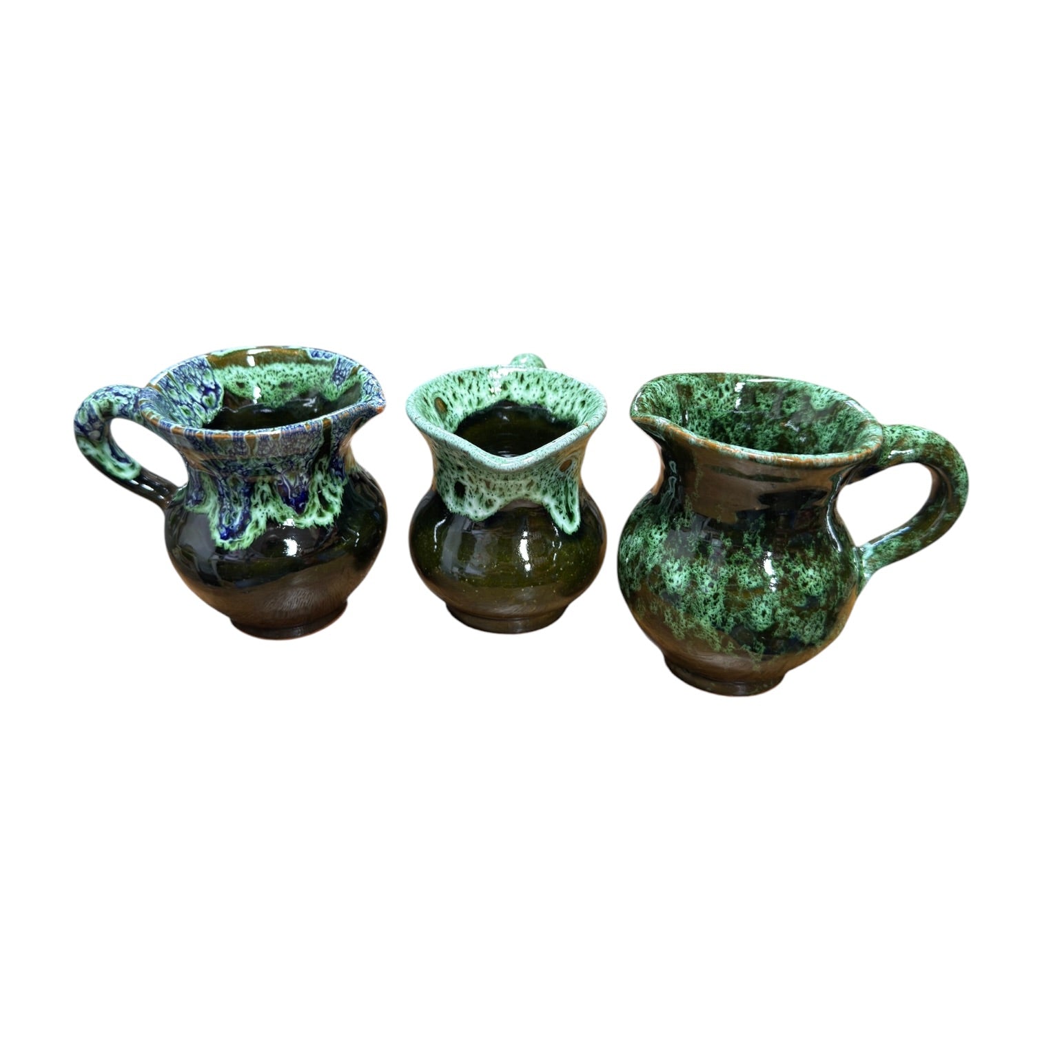 Handmade Moroccan Ceramic Mini Jug | Green Drip Glaze Pitcher