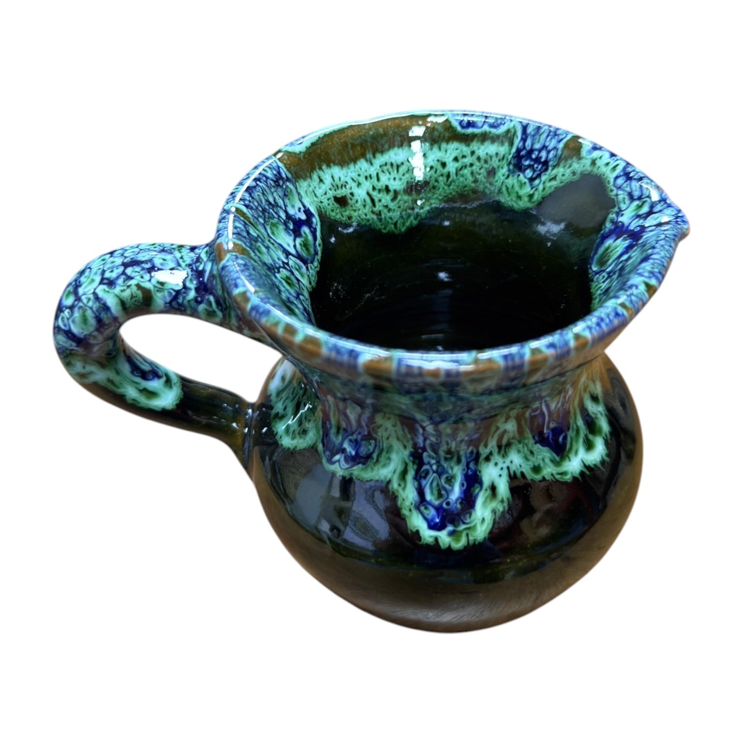 Handmade Moroccan Ceramic Mini Jug | Green Drip Glaze Pitcher
