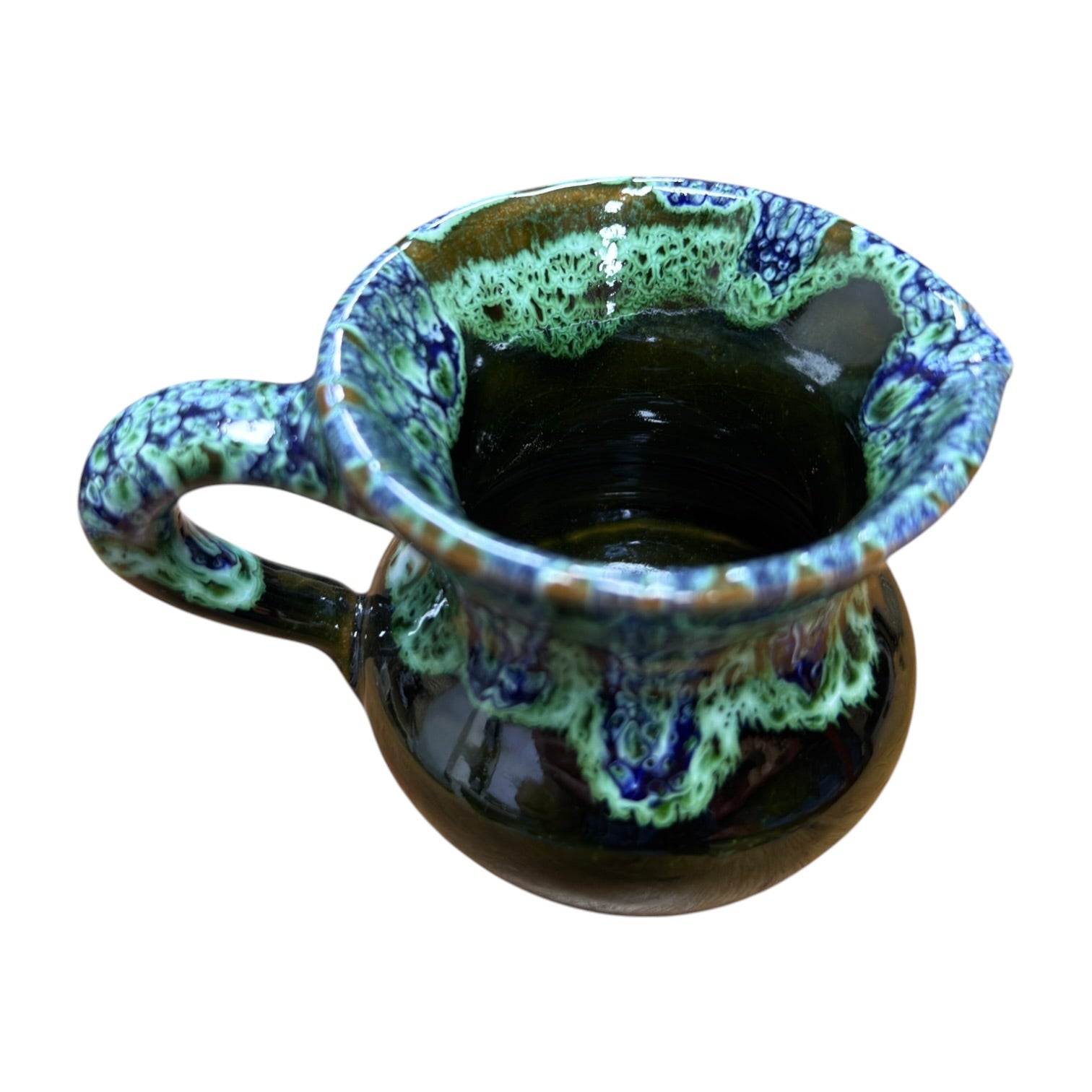 Handmade Moroccan Ceramic Mini Jug | Green Drip Glaze Pitcher