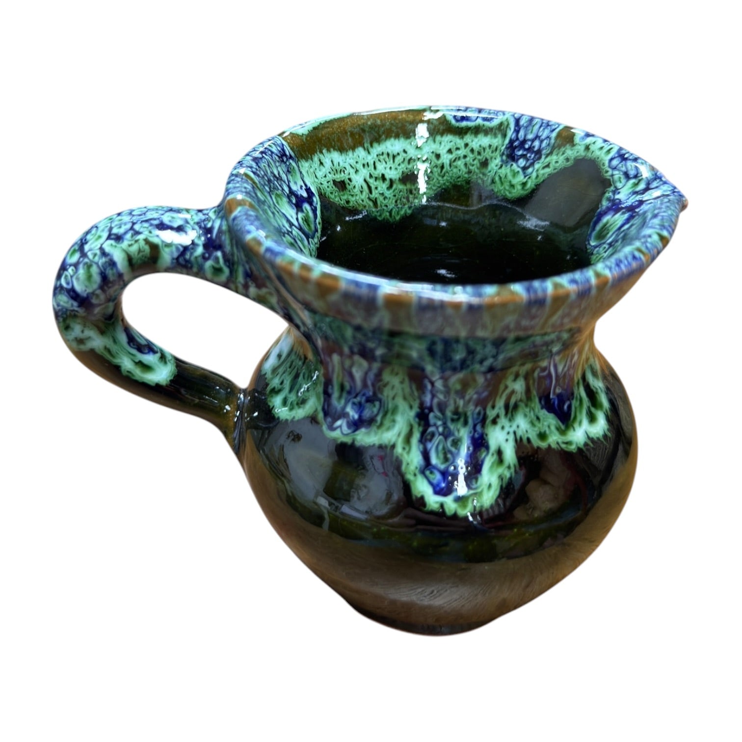 Handmade Moroccan Ceramic Mini Jug | Green Drip Glaze Pitcher