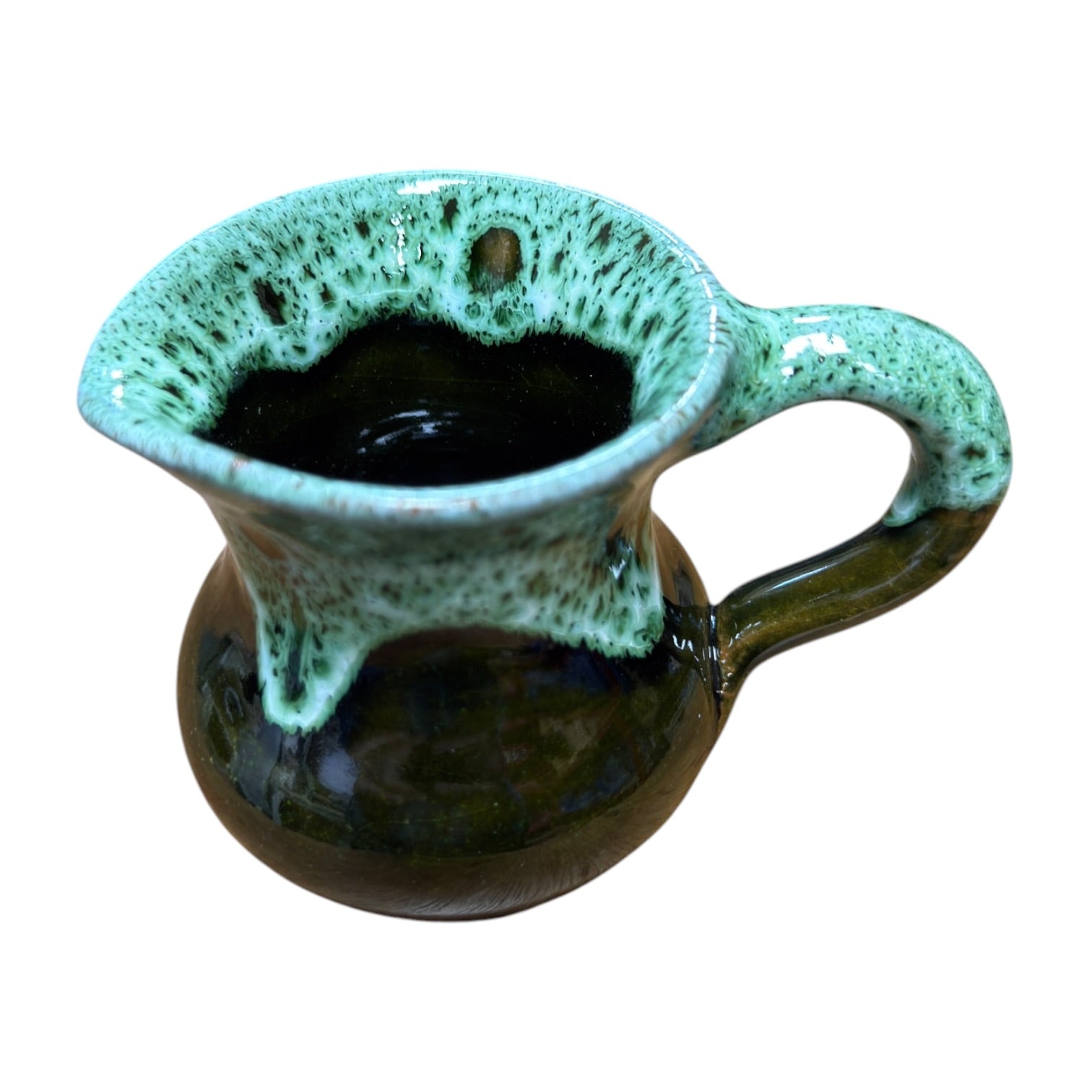 Handmade Moroccan Ceramic Mini Jug | Green Drip Glaze Pitcher