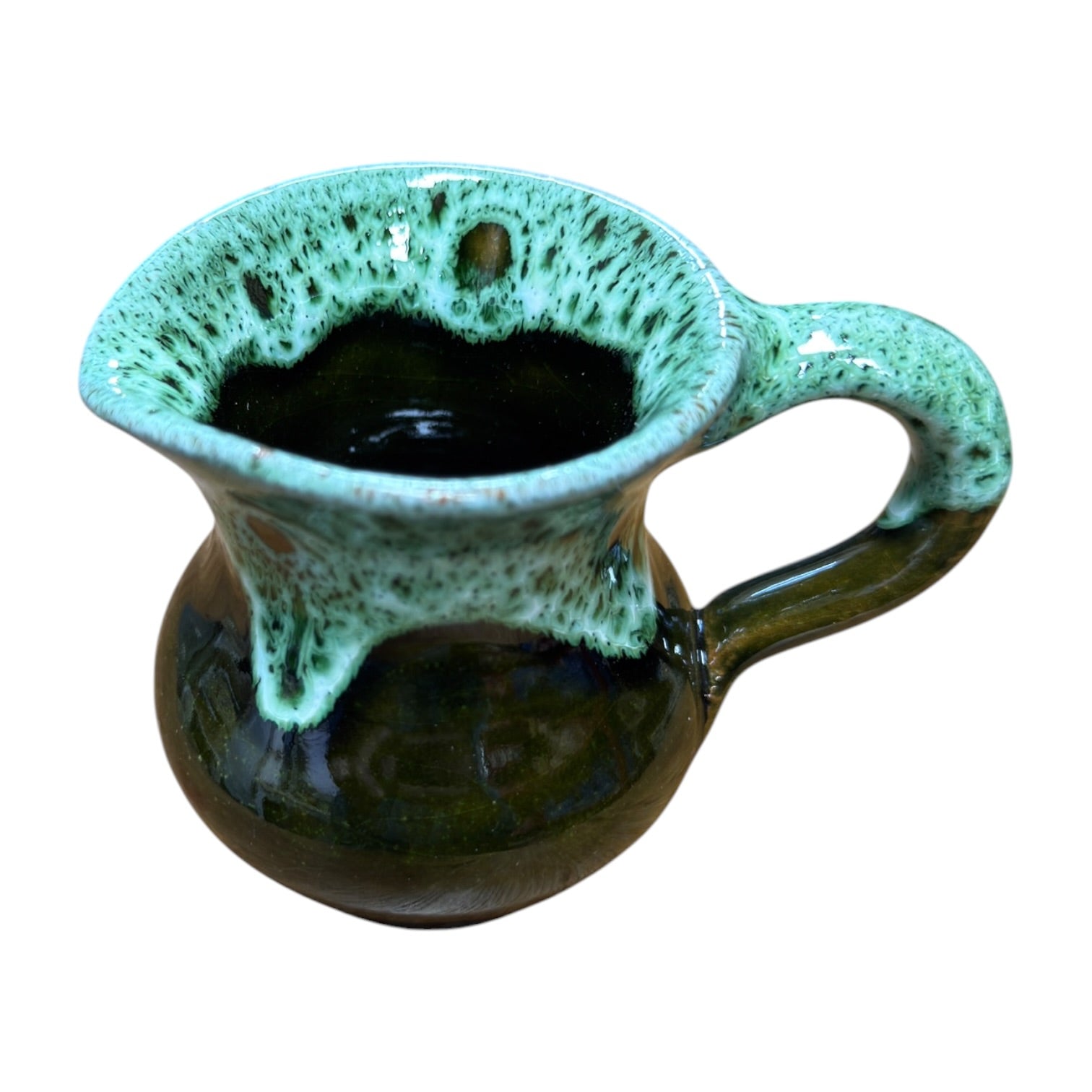 Handmade Moroccan Ceramic Mini Jug | Green Drip Glaze Pitcher