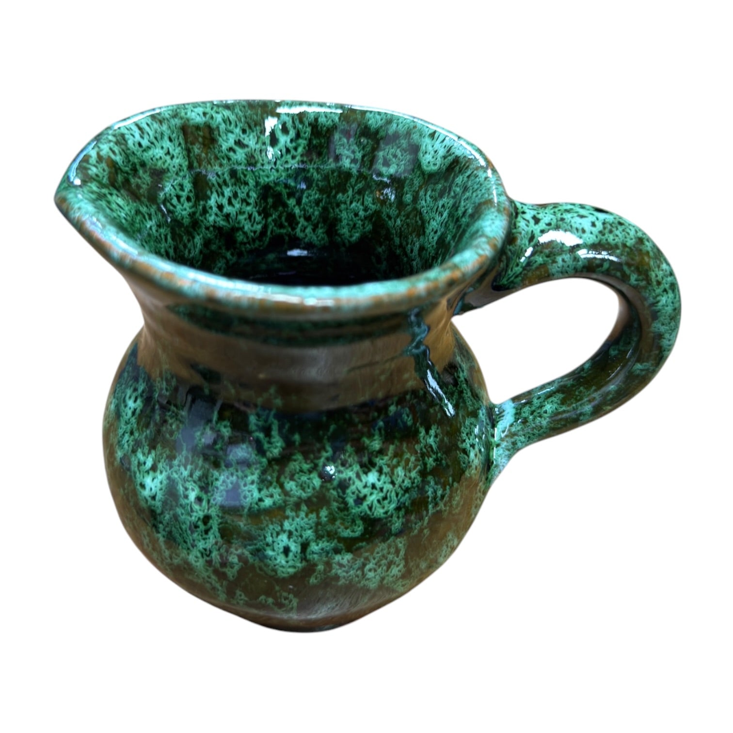 Handmade Moroccan Ceramic Mini Jug | Green Drip Glaze Pitcher