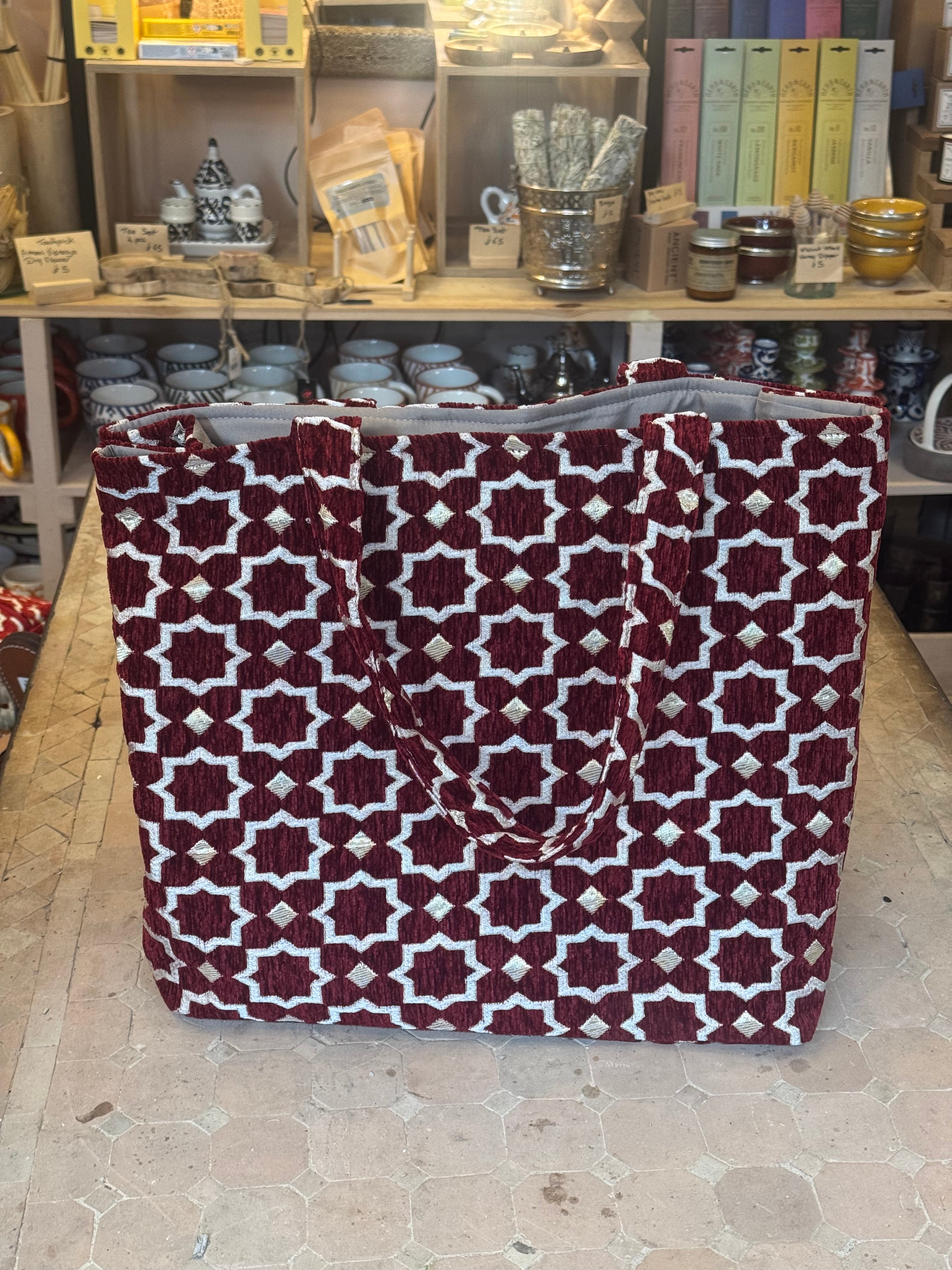 Moroccan Star Pattern Tote Bag – Expandable Fabric Shopper