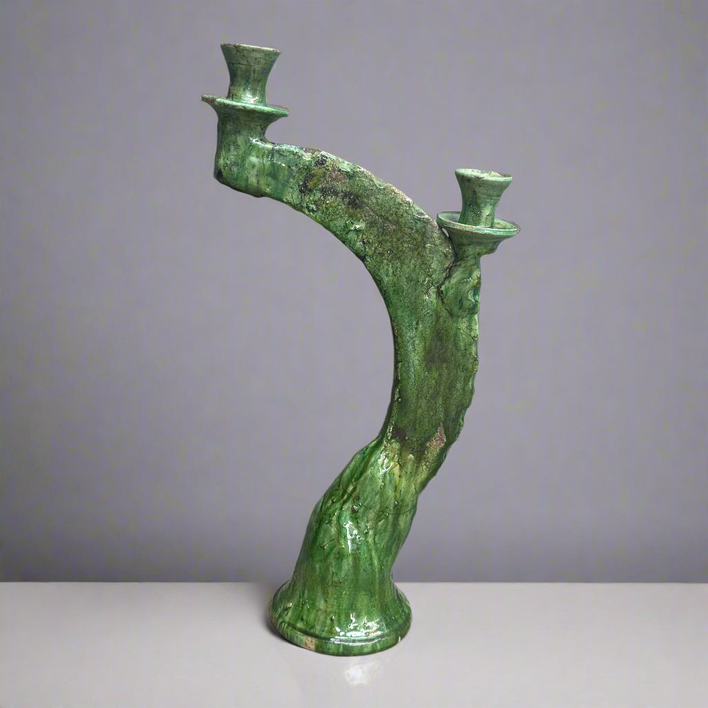 Tamegroute Arch Candle Holder – Double Stem, Handcrafted Moroccan Pottery (50 cm)