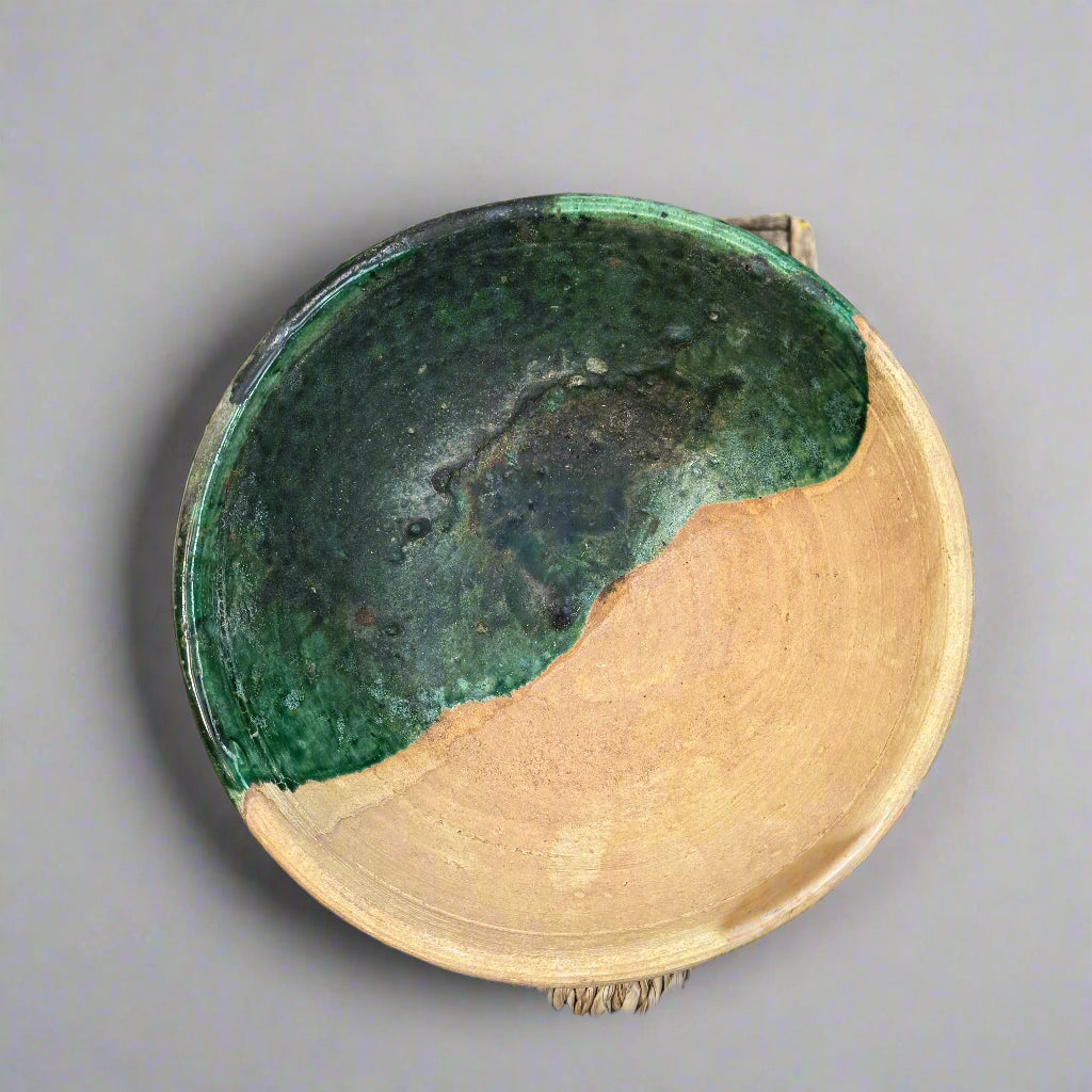 Half Glazed green Handmade Tamegroute Bowl