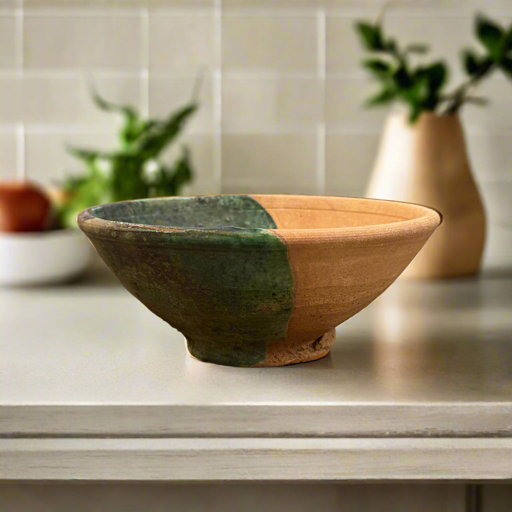 Half Glazed green Handmade Tamegroute Bowl