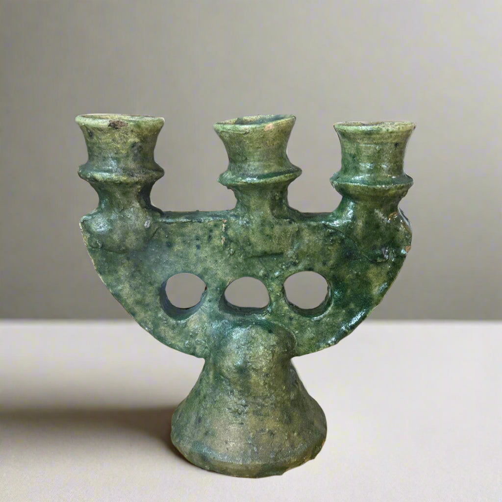 Tamegroute Pottery Three branch candelabra